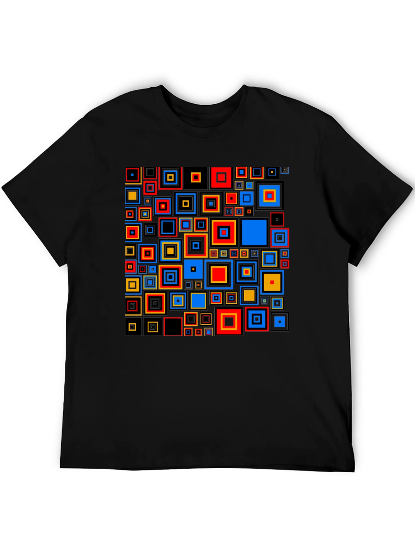 Black Geometric Squares Black Graphic Tee view 5