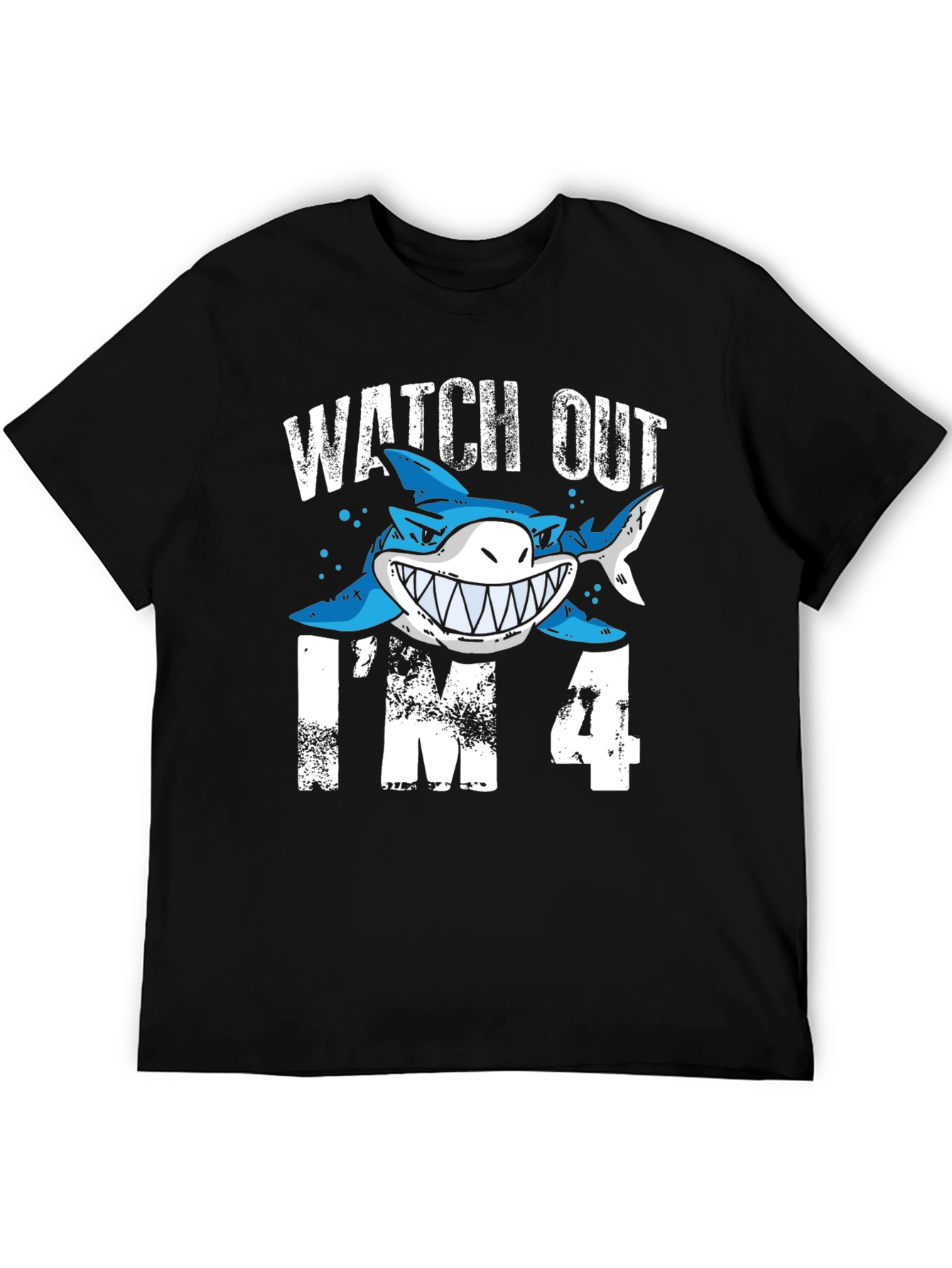 Black Watch Out I'm 4 Shark Birthday T-Shirt view 5