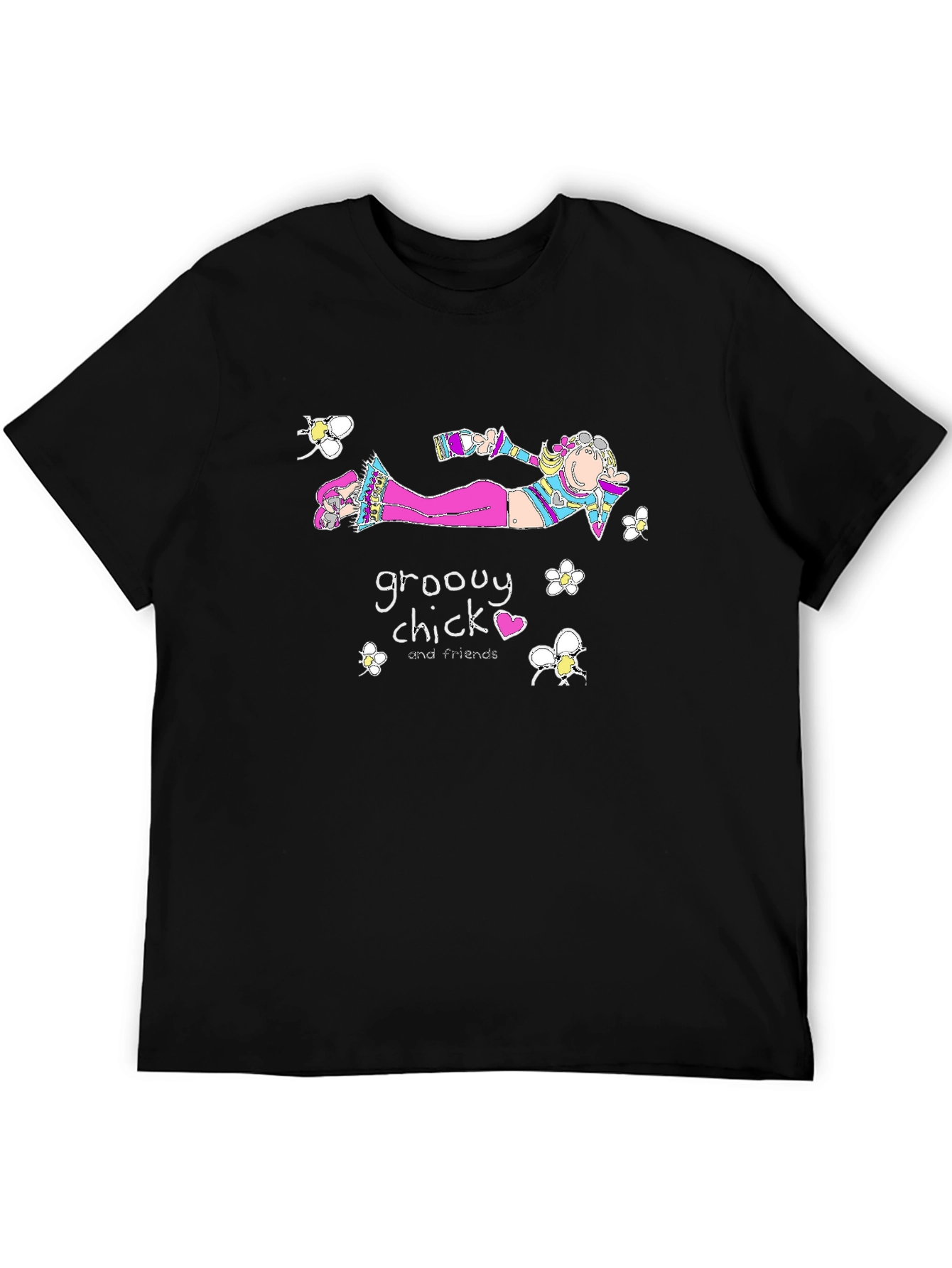 Black Groovy Chick Tee - Quirky Cartoon T-Shirt view 5