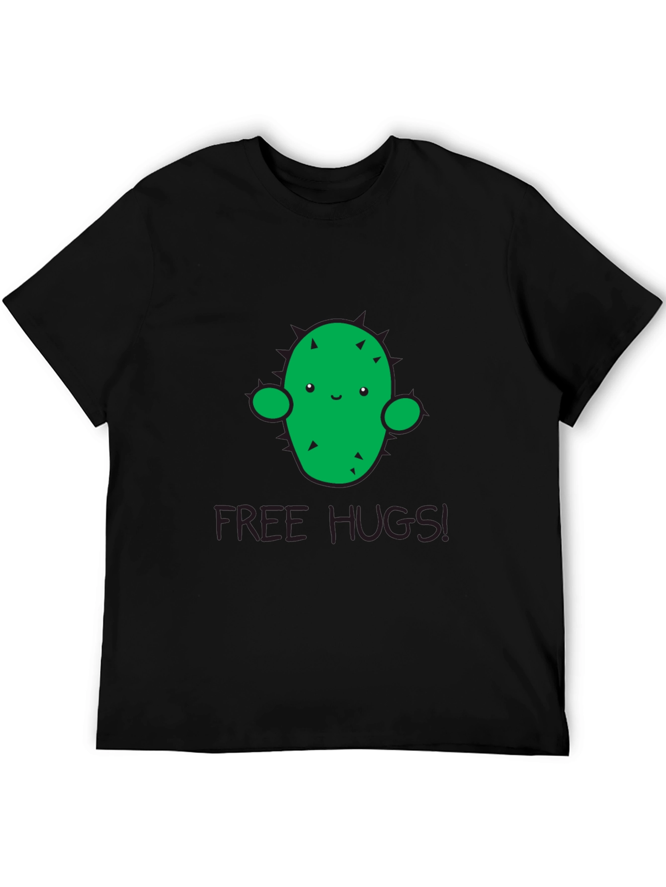 Black Cute Cactus 'Free Hugs' Graphic T-Shirt - Unisex view 5