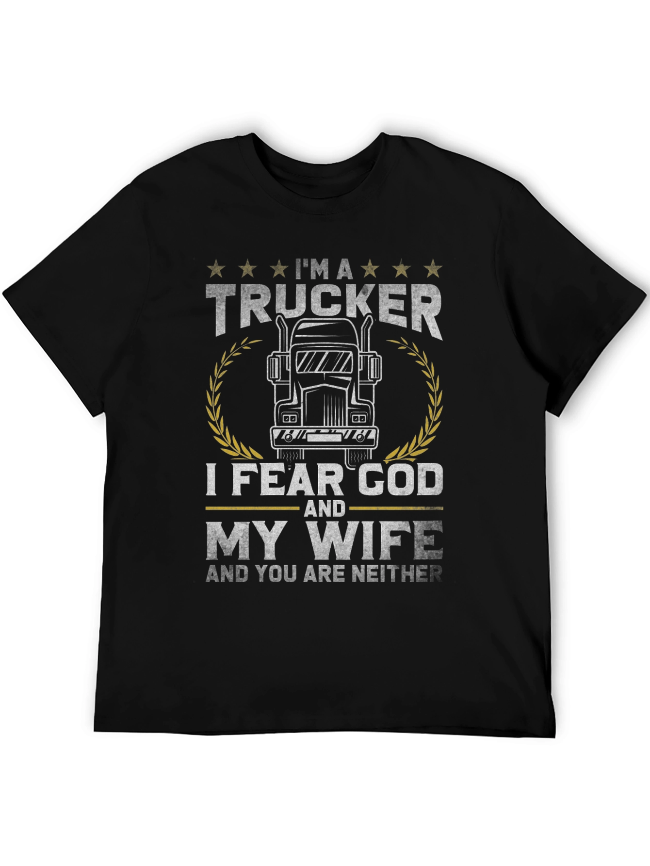 Black Trucker I Fear God and My Wife Graphic T-Shirt view 5