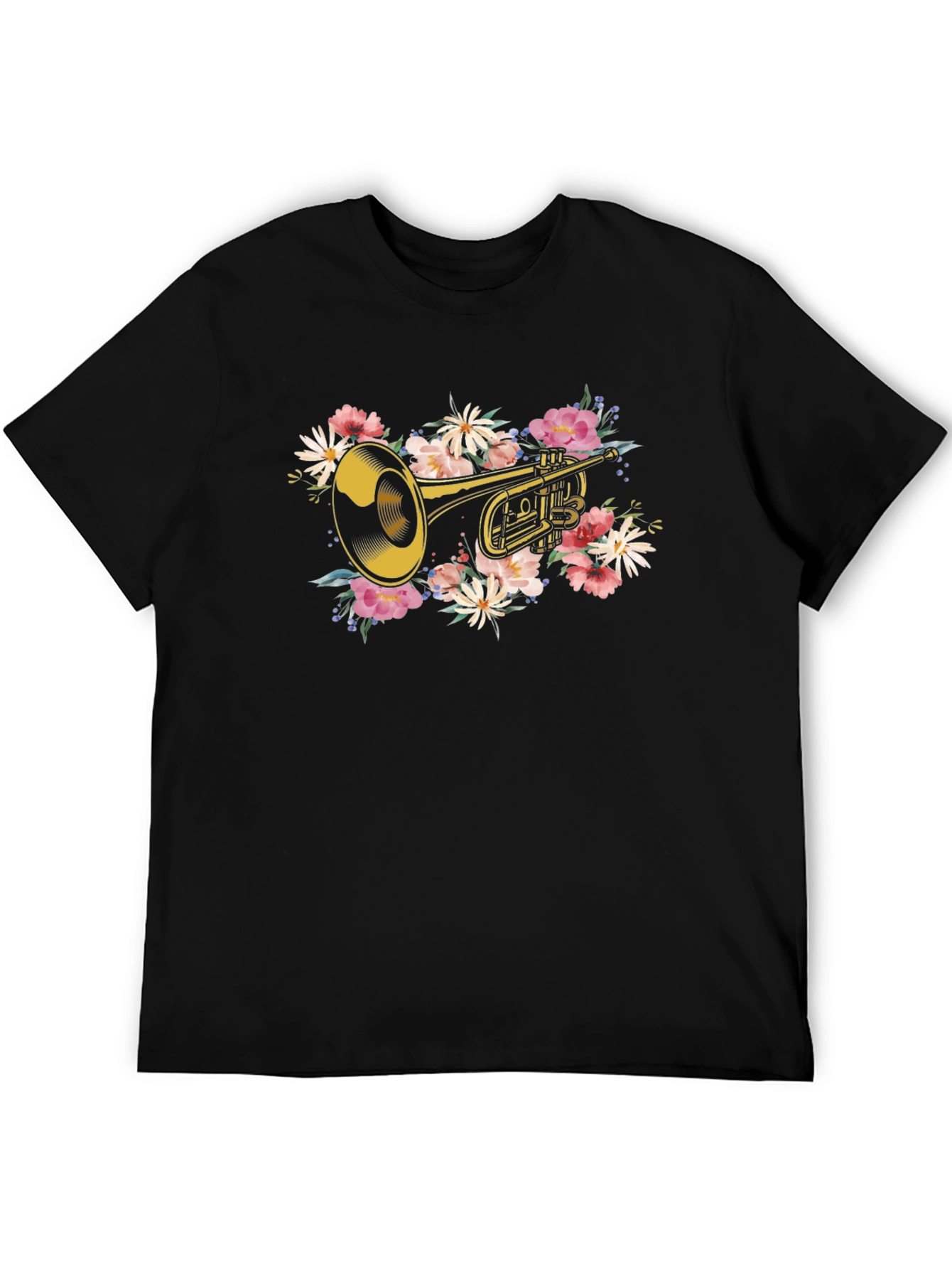Black Floral Trumpet Graphic T-Shirt - Music Lover Tee view 5