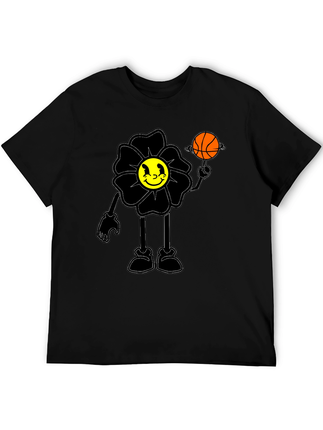 Black Smiley Flower Graphic Tee - Trendy Black T-Shirt view 5
