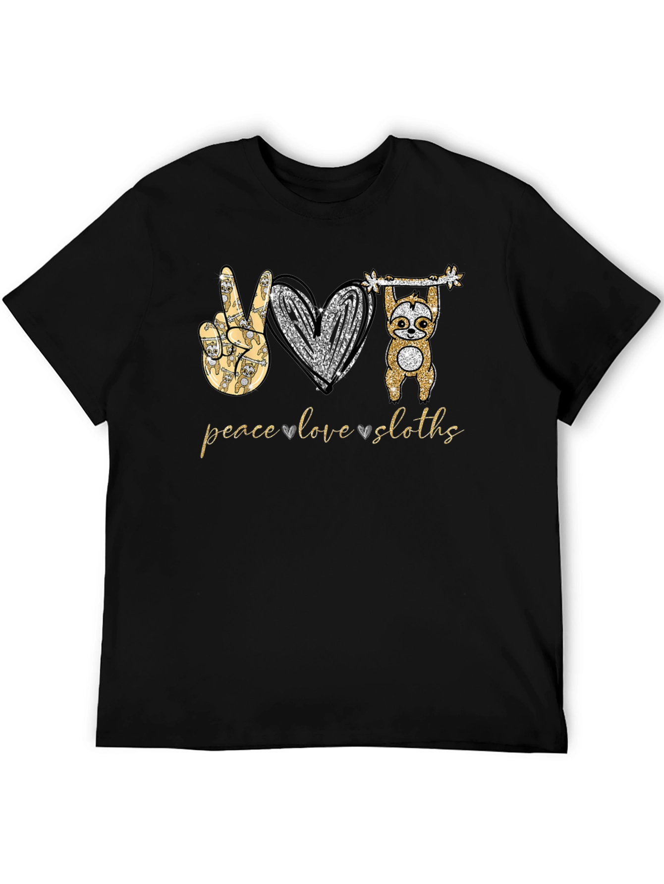 Black Peace Love Sloths T-Shirt view 5