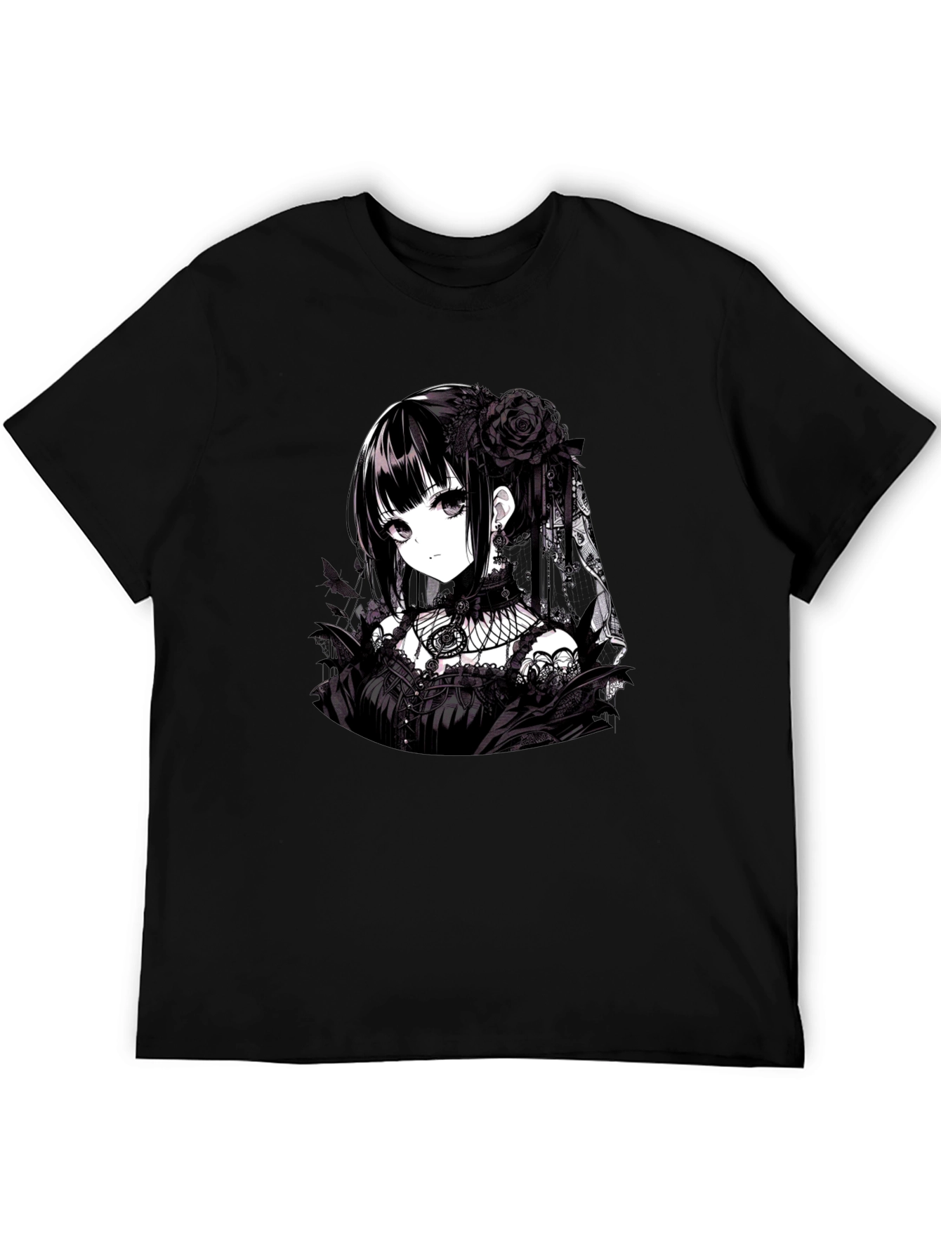 Black Gothic Anime Girl T-Shirt - Black view 5