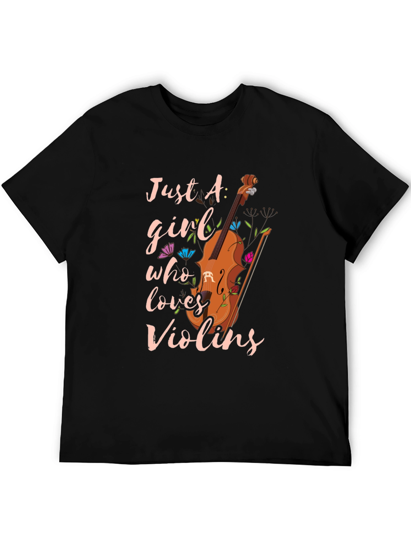 Black Just A Girl Who Loves Violins T-Shirt view 5