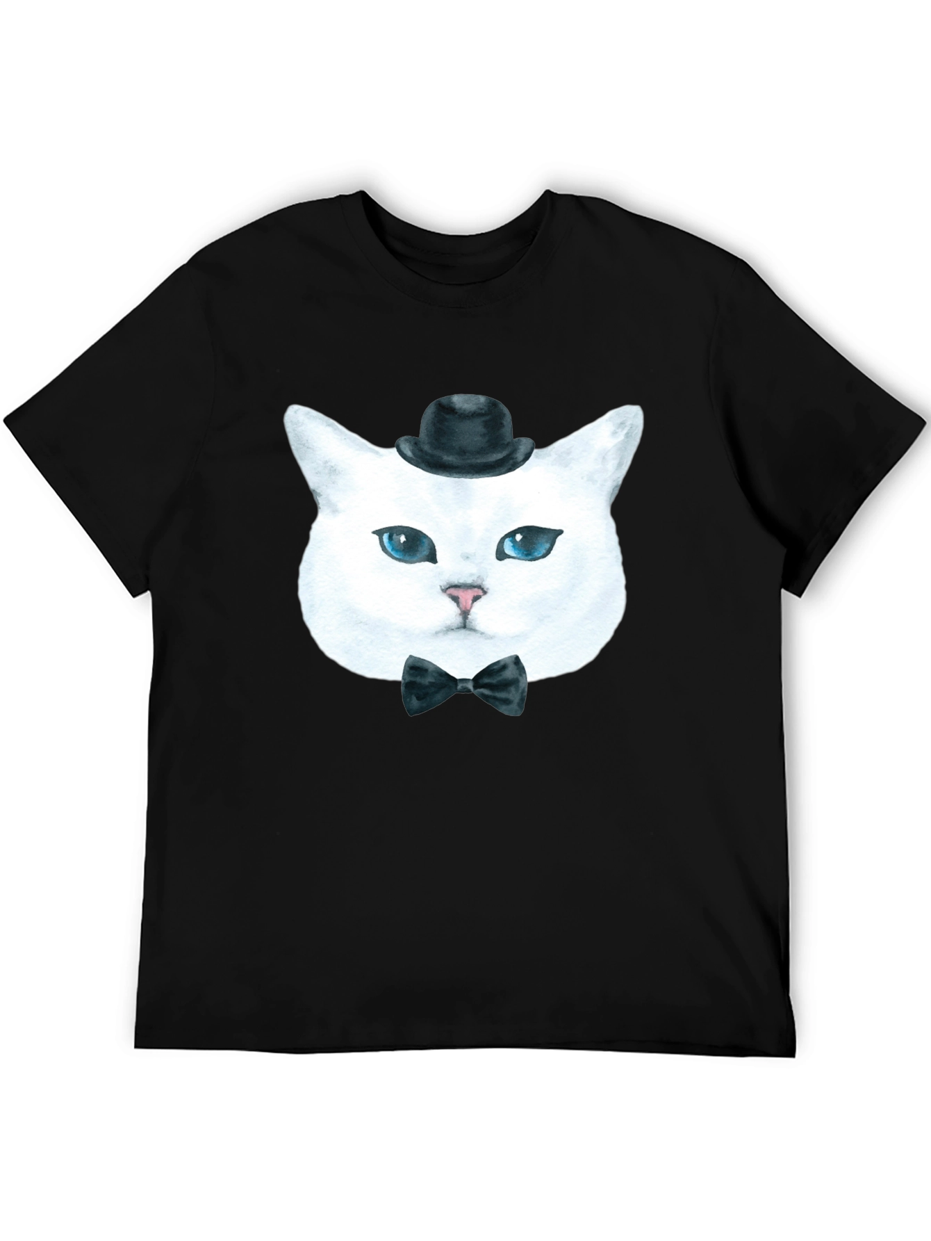 Black Dapper Cat T-Shirt: Classy Feline in Bow Tie & Hat view 5