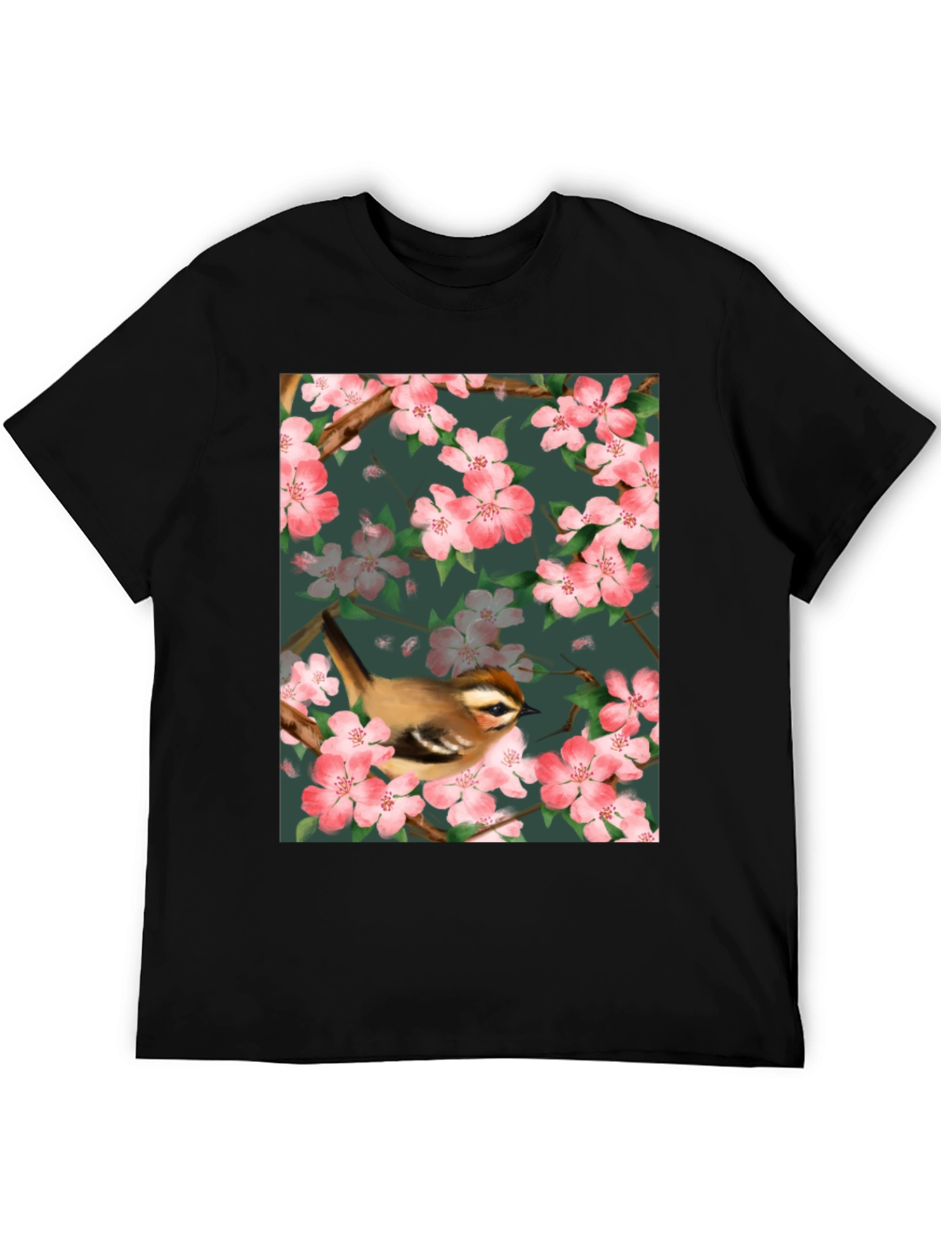 Black Bird & Blossom Graphic Tee - Nature Lover's Shirt view 5