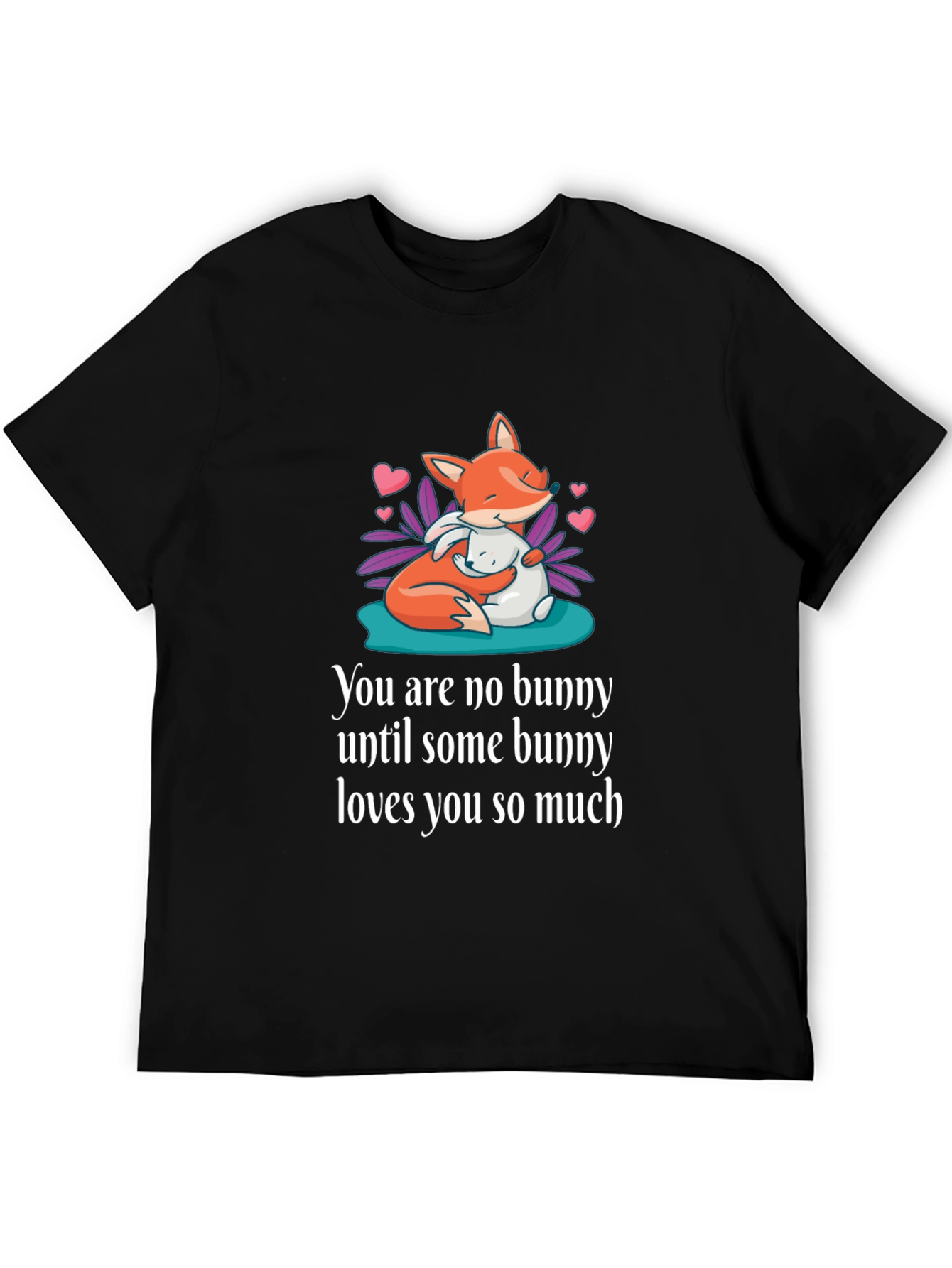 Black Cute Fox & Bunny Graphic T-Shirt - Unisex Soft Cotton Tee view 5