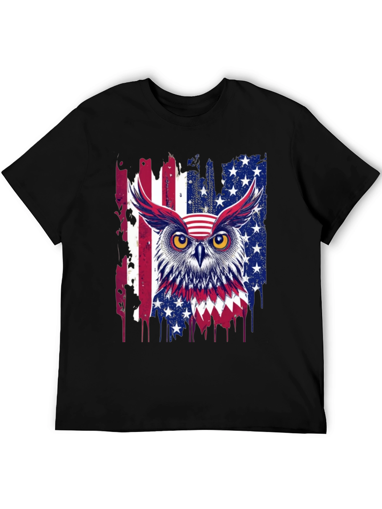 Black American Owl T-Shirt Patriotic USA Flag Tee view 5