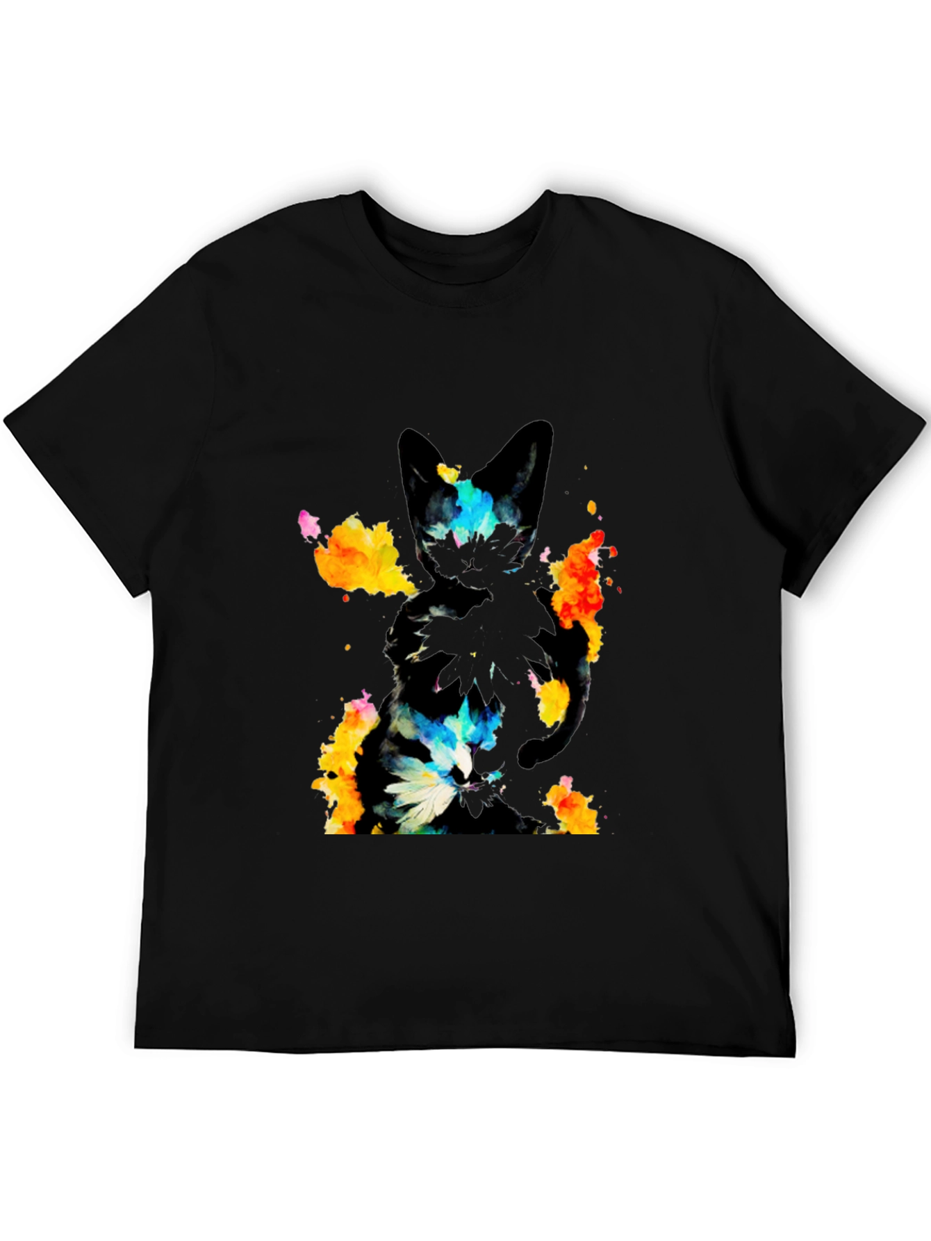 Black Abstract Cat Graphic Black T-Shirt view 5