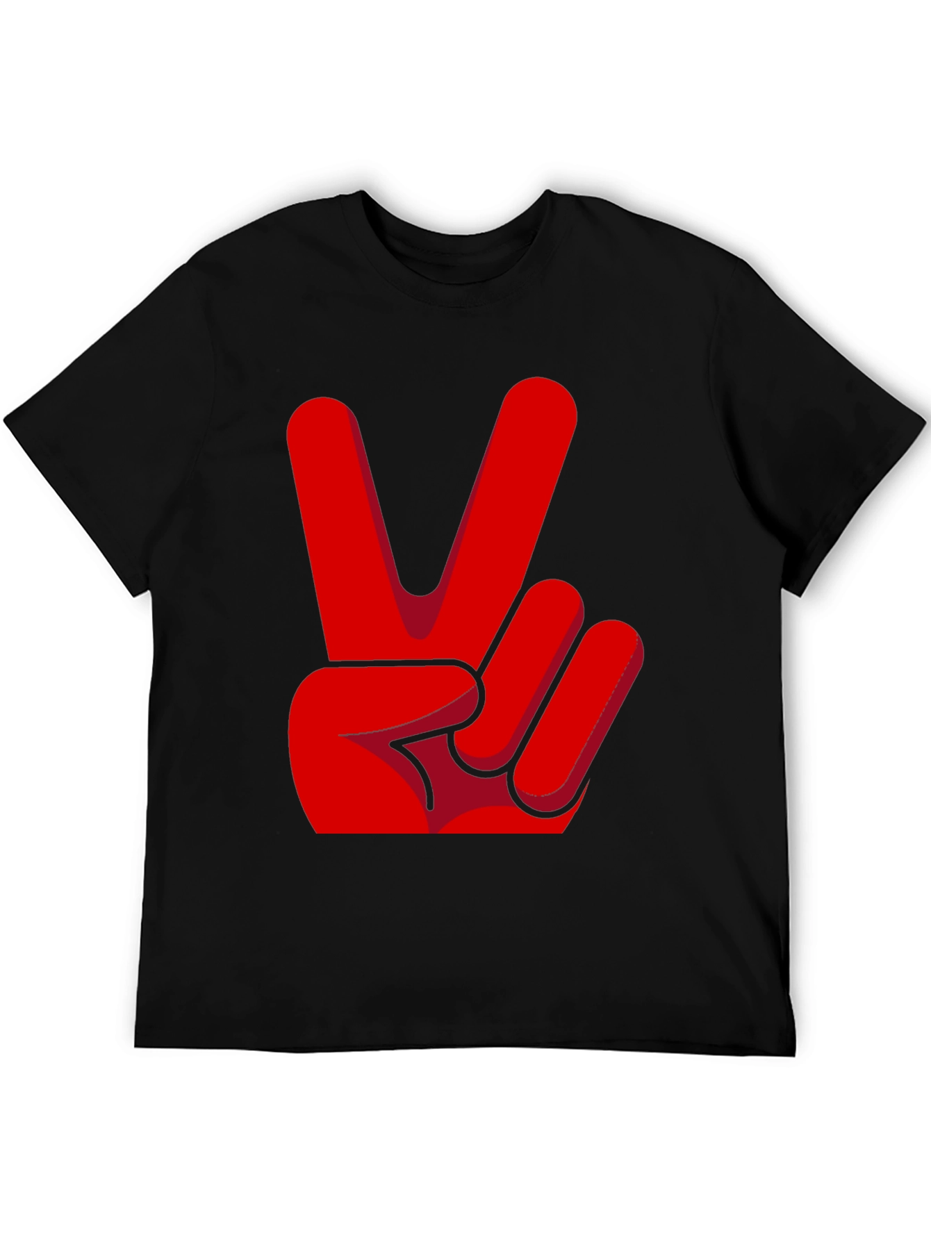 Black Peace Sign T-Shirt - Red Hand Gesture Design view 5