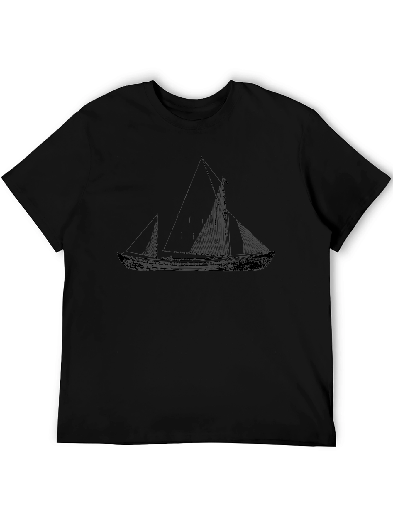 Black Nautical Sailboat Graphic Tee - Black Cotton T-Shirt view 5