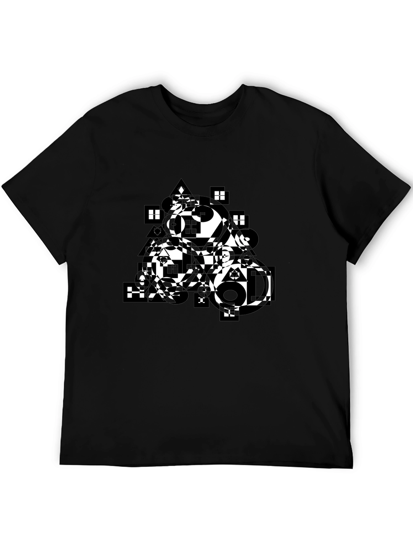 Black Abstract Geometric Print Black T-Shirt view 5
