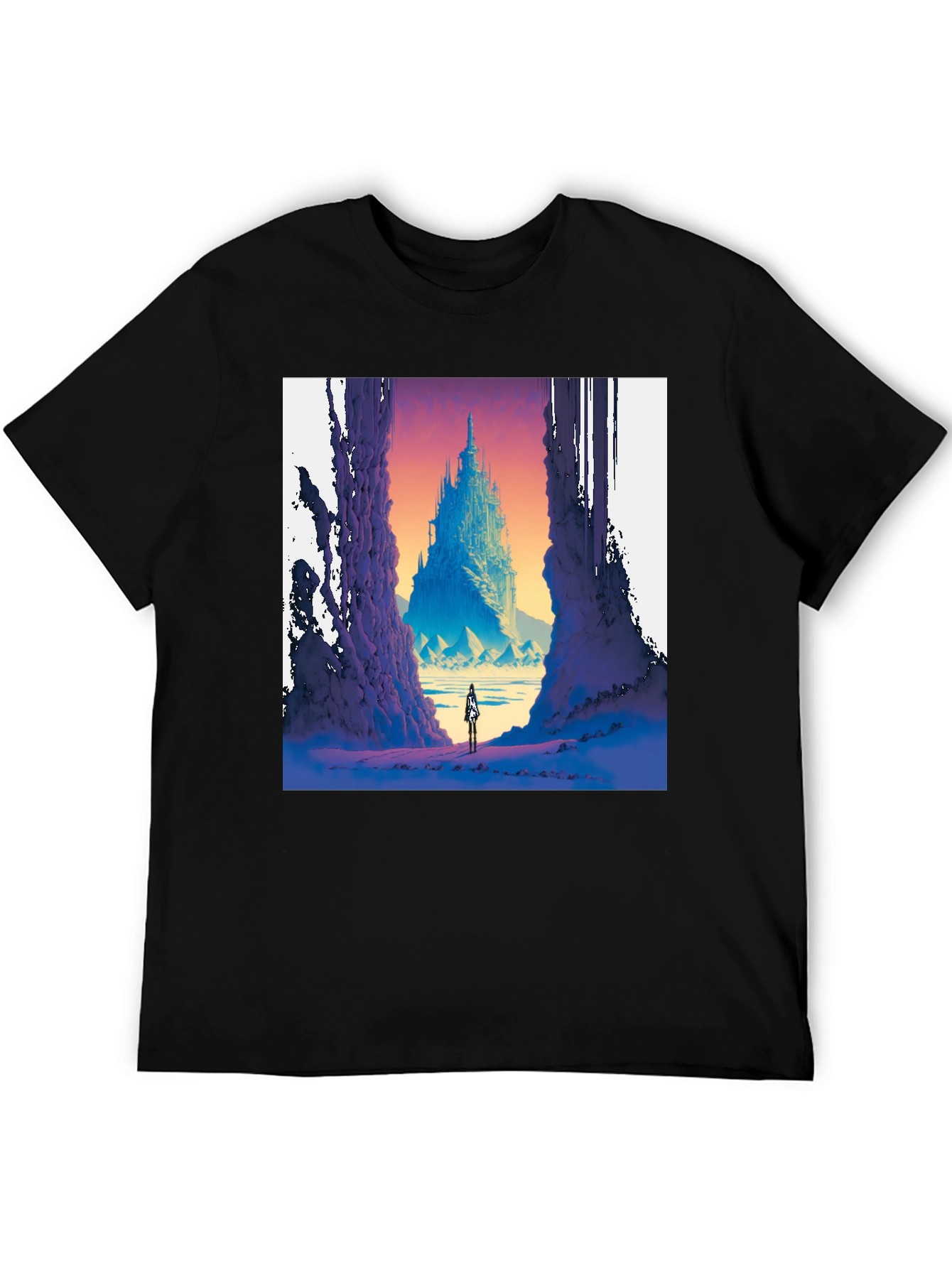 Black Fantasy Castle T-Shirt - Unique Graphic Tee view 5