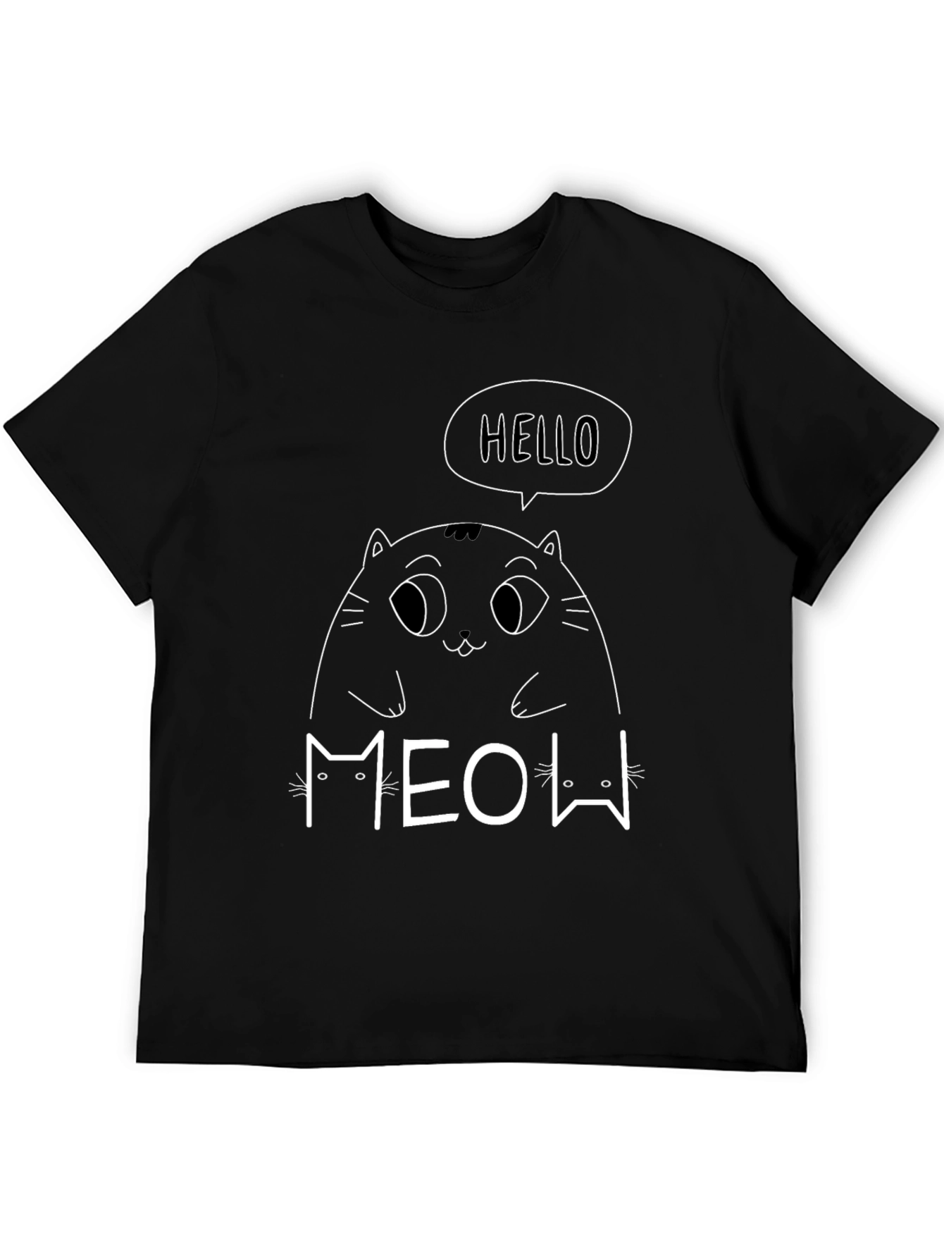 Black Cute Cat Hello Meow Graphic T-Shirt view 5