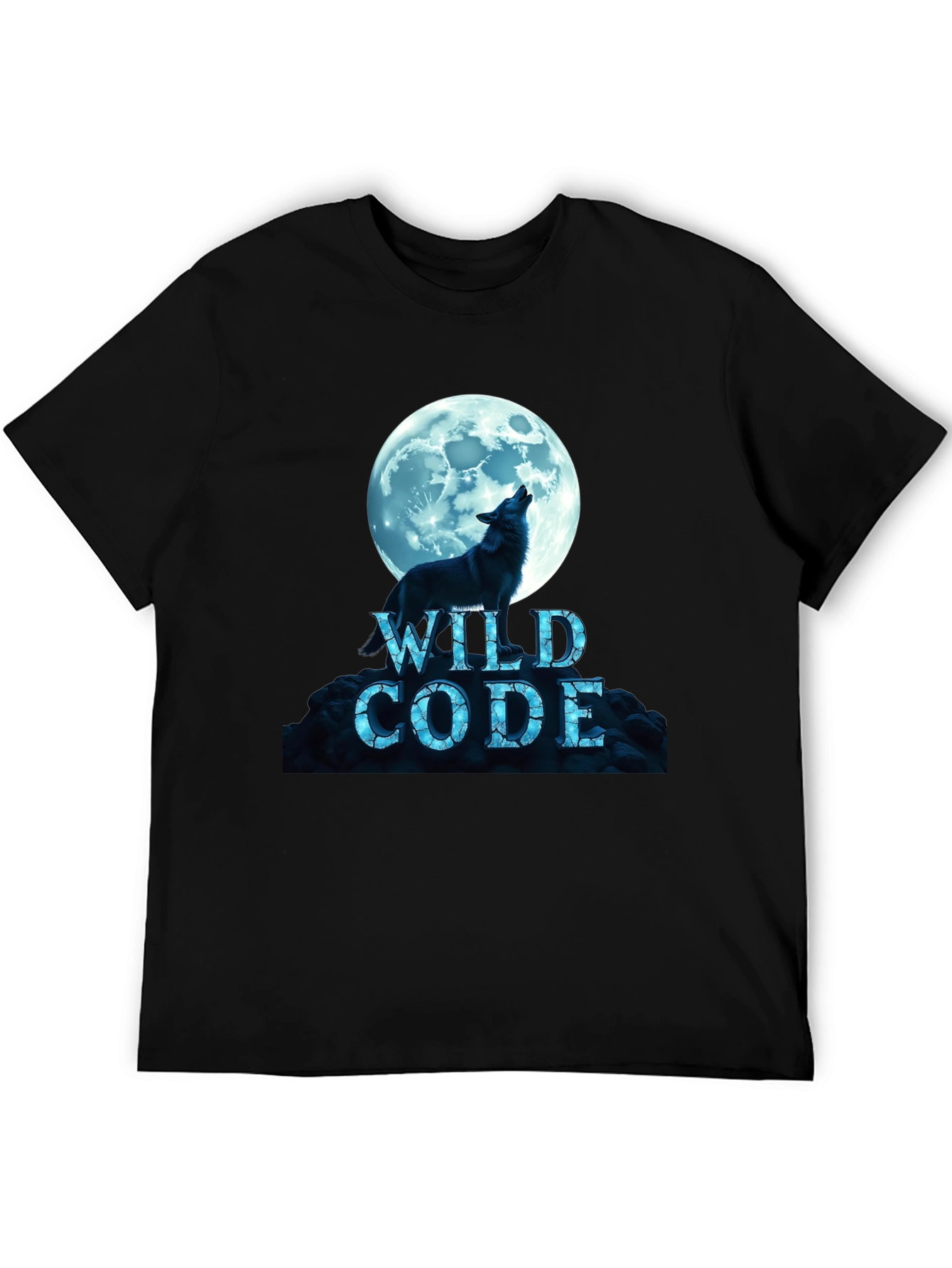 Black Wild Code Wolf Moon Black T-Shirt view 5