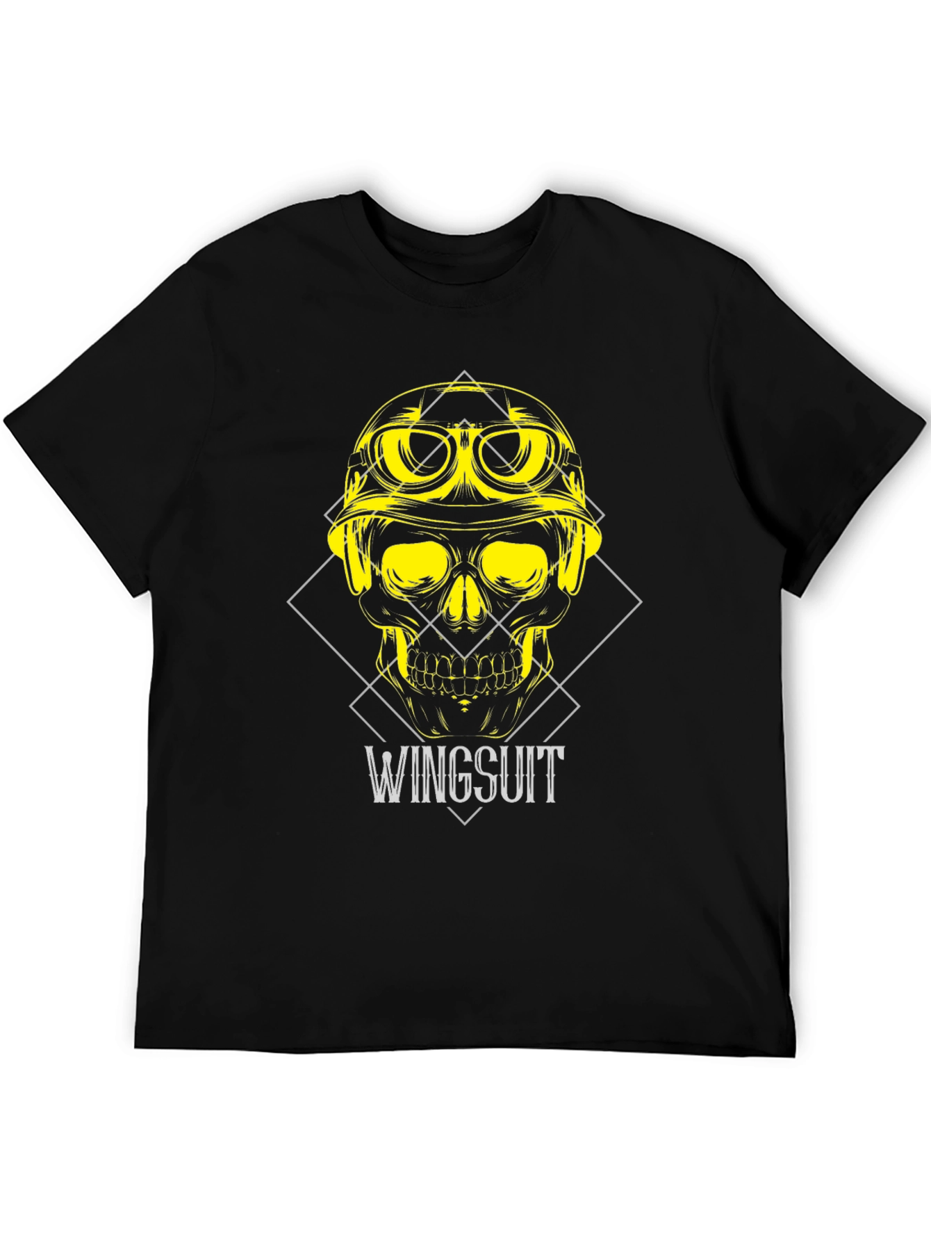 Black Wingsuit Skull Graphic Tee - Black Cotton T-Shirt view 5