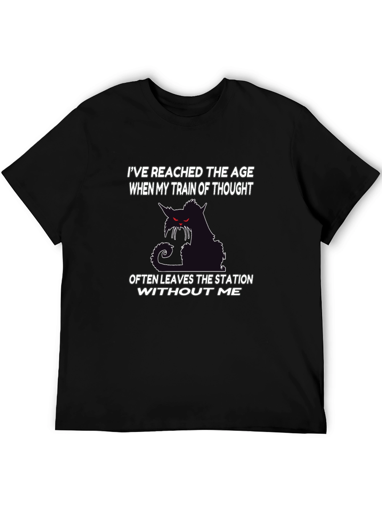 Black Funny Cat T-Shirt: Train of Thought view 5