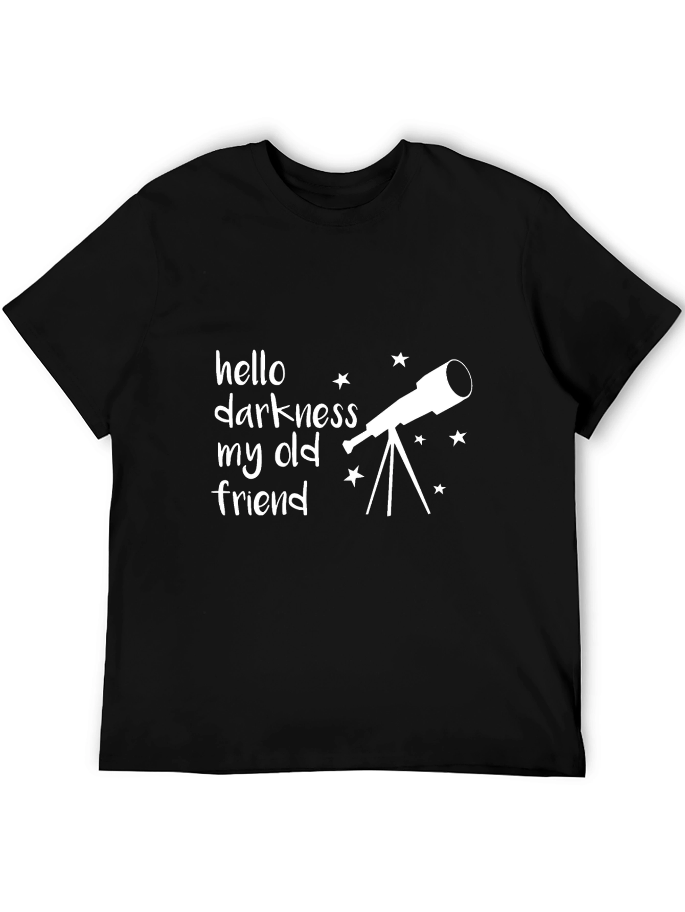 Black Hello Darkness My Old Friend Telescope Black T-Shirt view 5