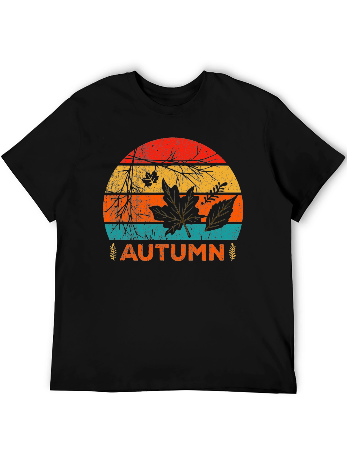 Black Retro Autumn Leaves Graphic Tee - Black view 5