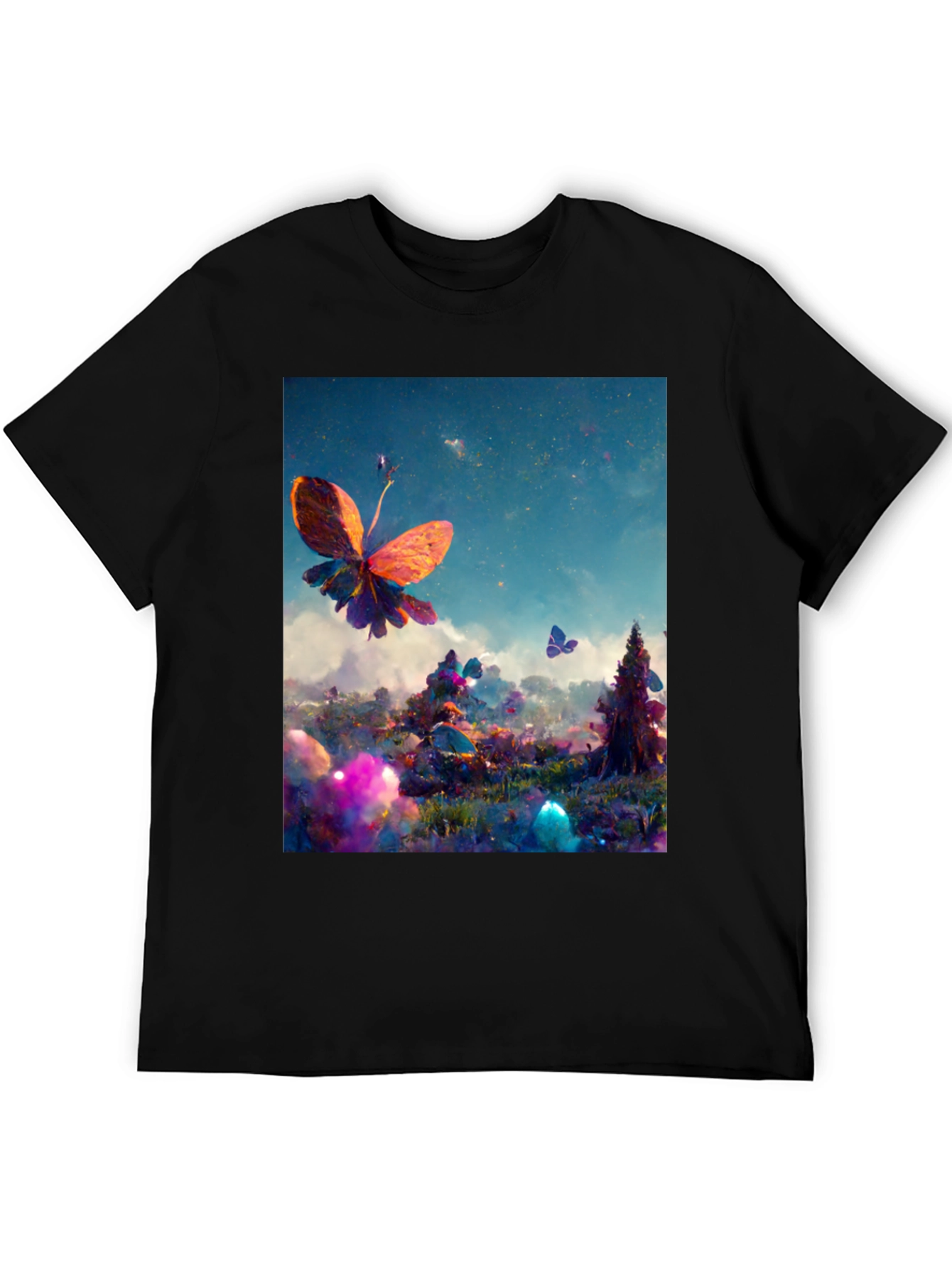 Black Butterfly Fantasy Graphic Tee - Black Cotton Blend view 5