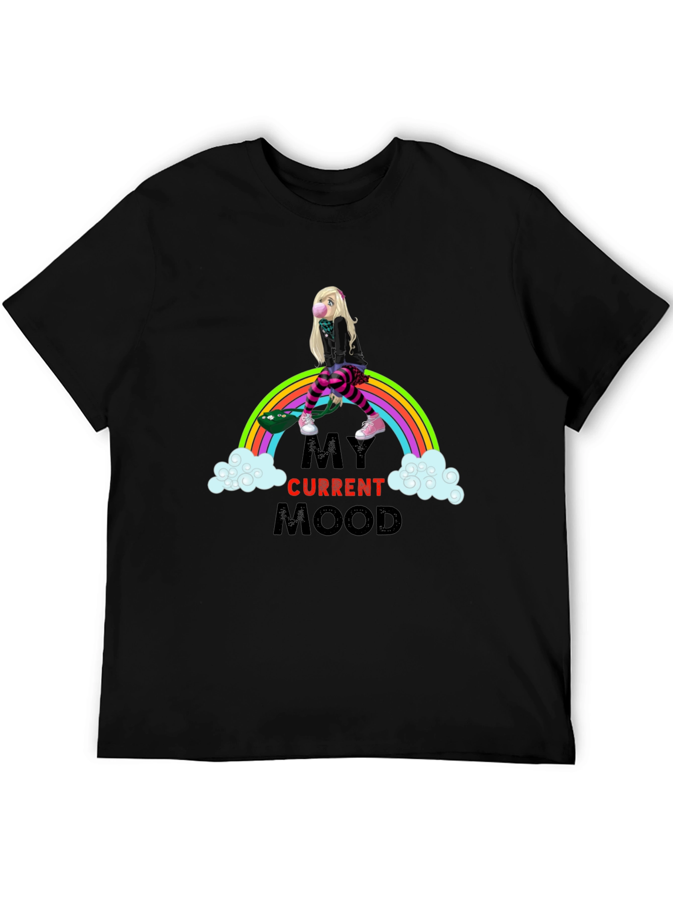 Black My Current Mood Rainbow Skateboard T-Shirt view 5