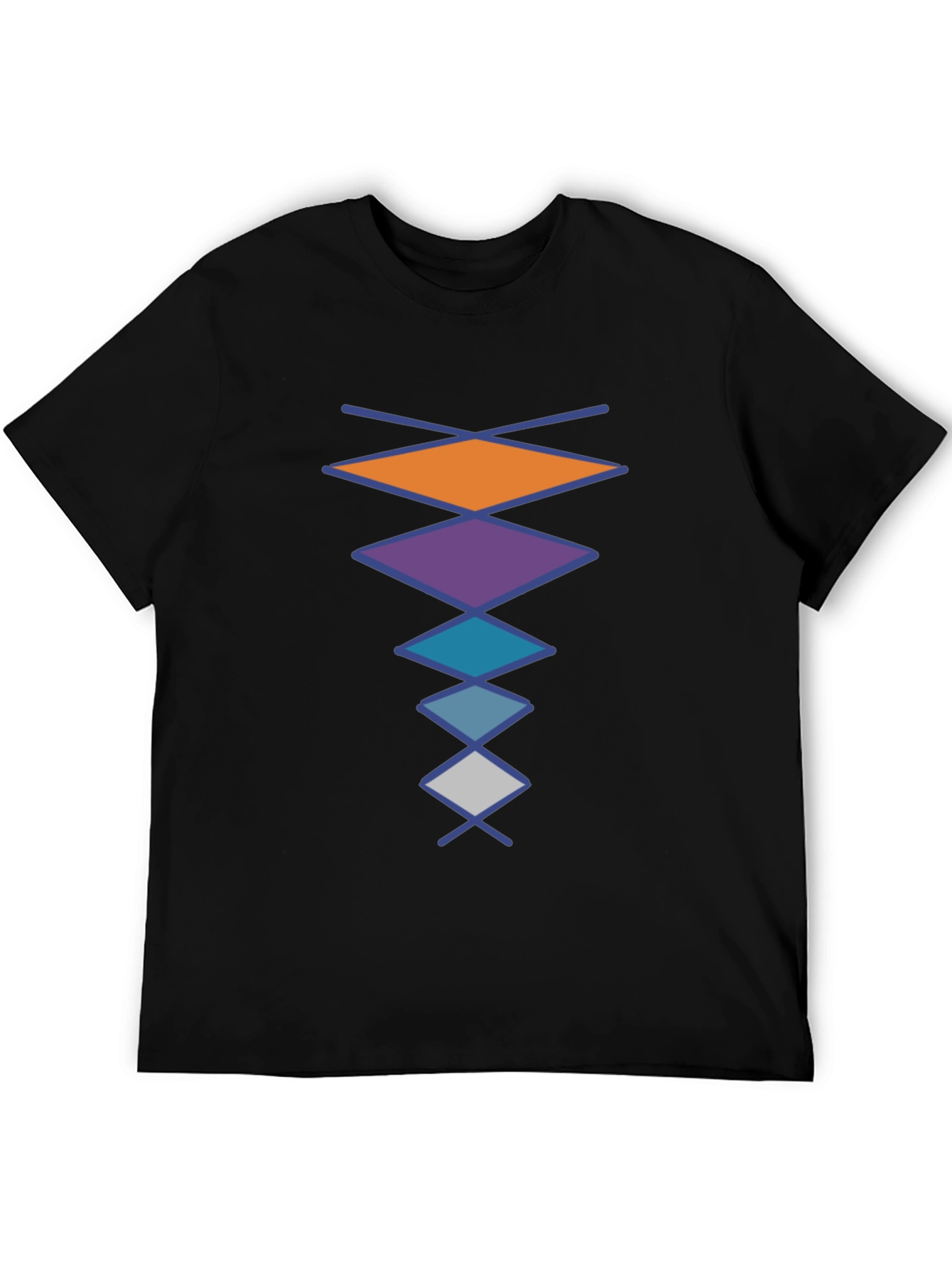 Black Geometric Diamond Pattern Black T-Shirt view 5
