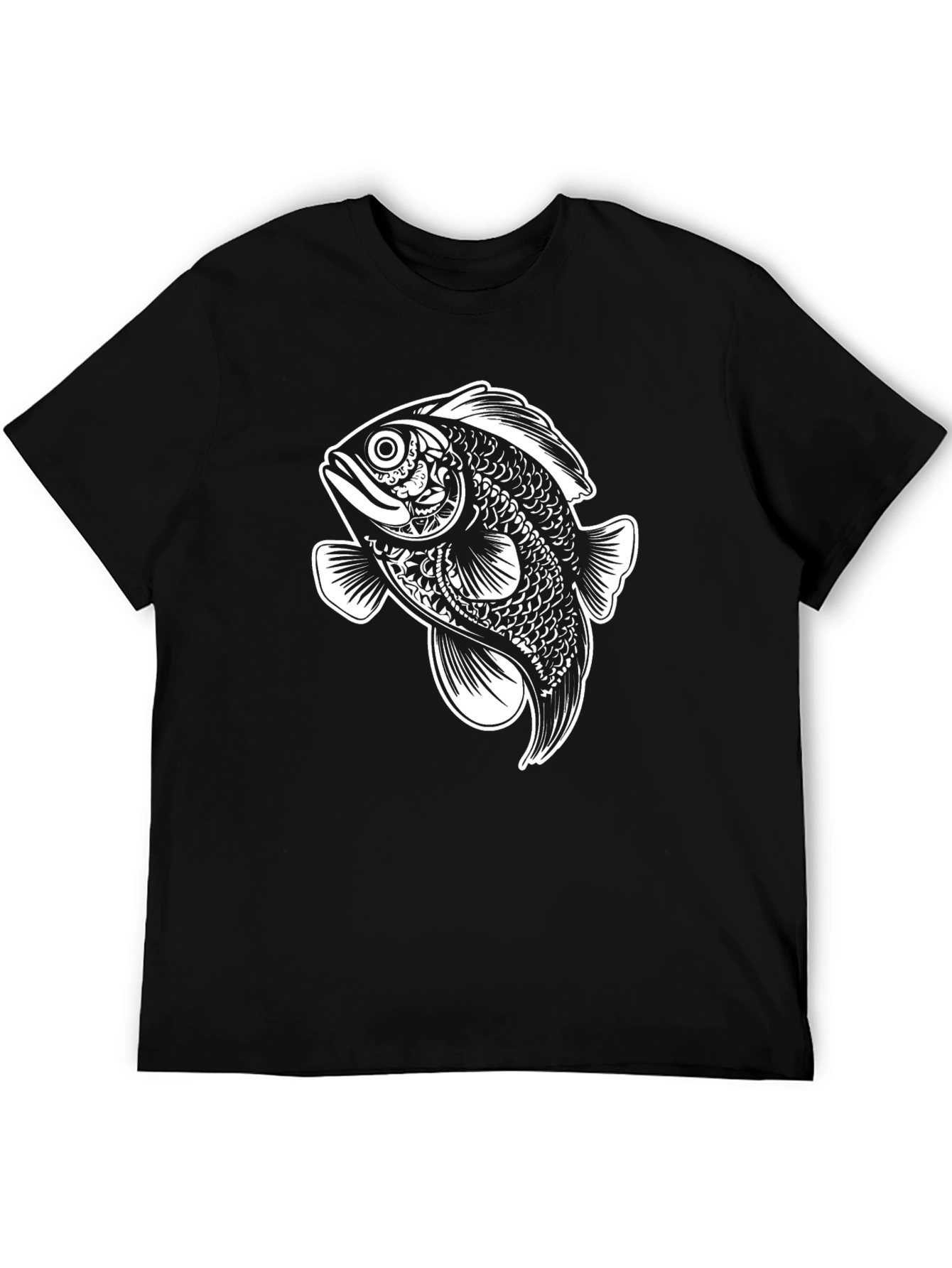 Black Black T-Shirt with Artistic Fish Graphic view 5