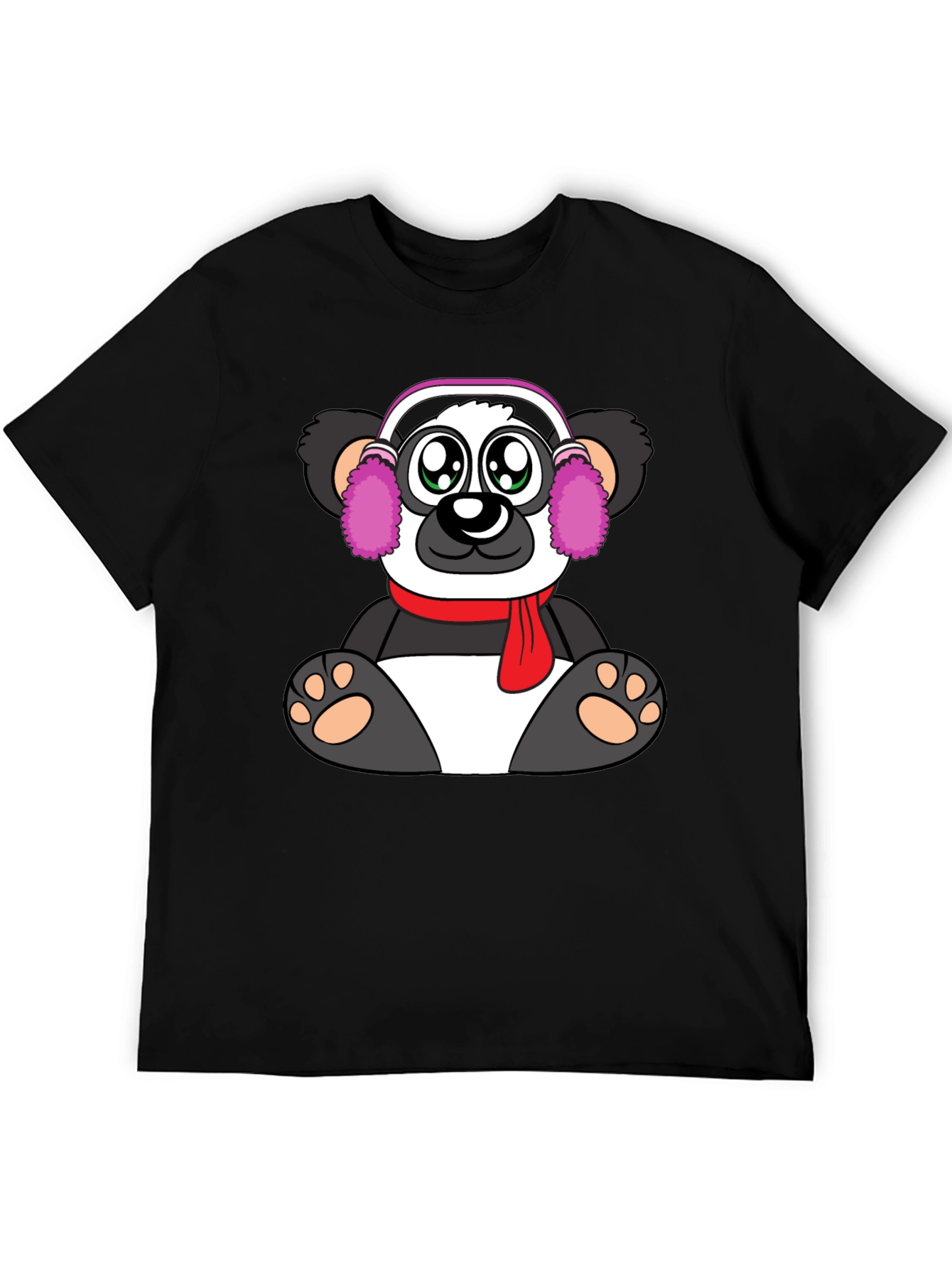 Black Cute Panda Bear Graphic Tee - Black Cotton Blend view 5