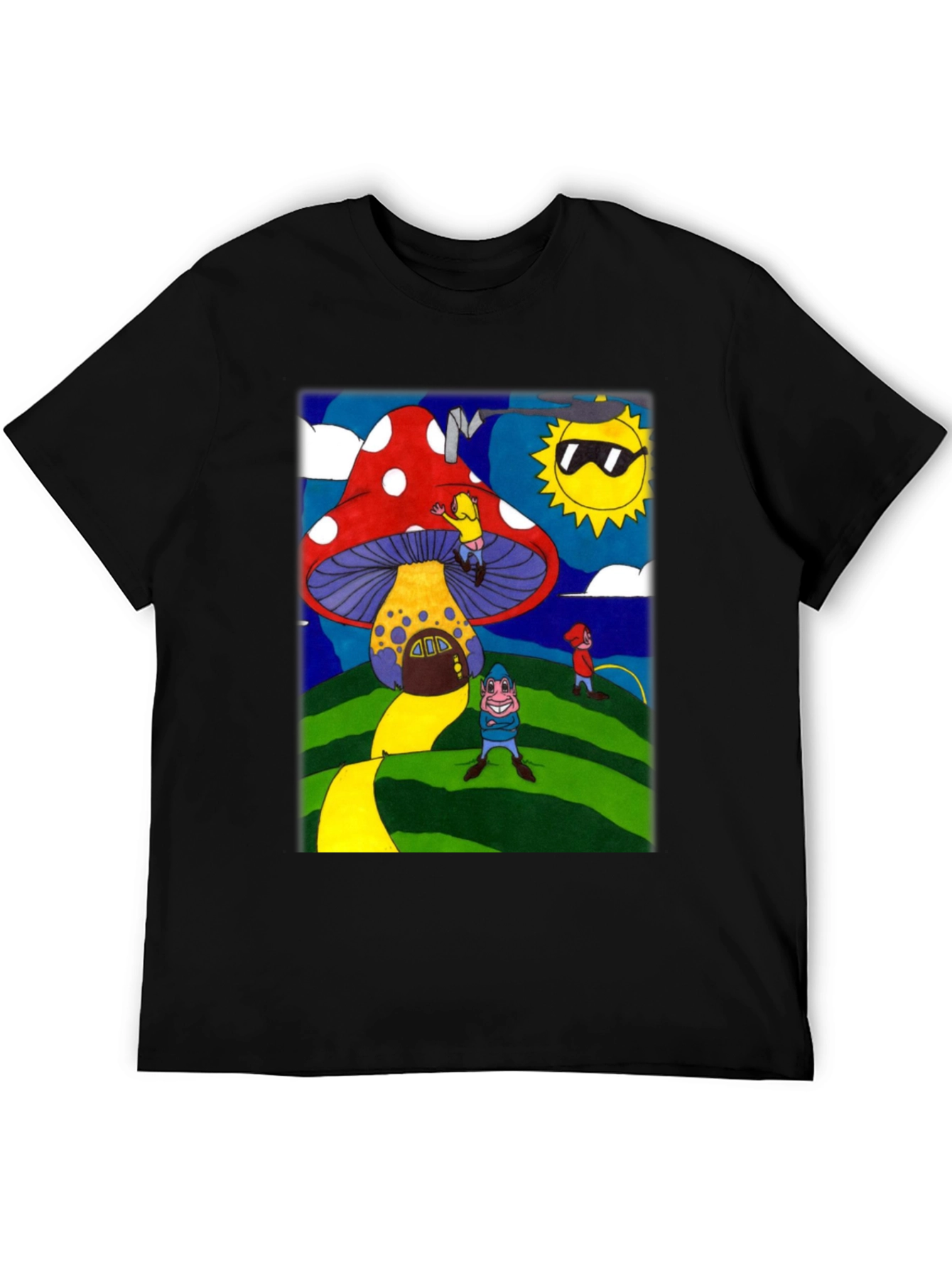 Black Funky Mushroom House Graphic Tee view 5