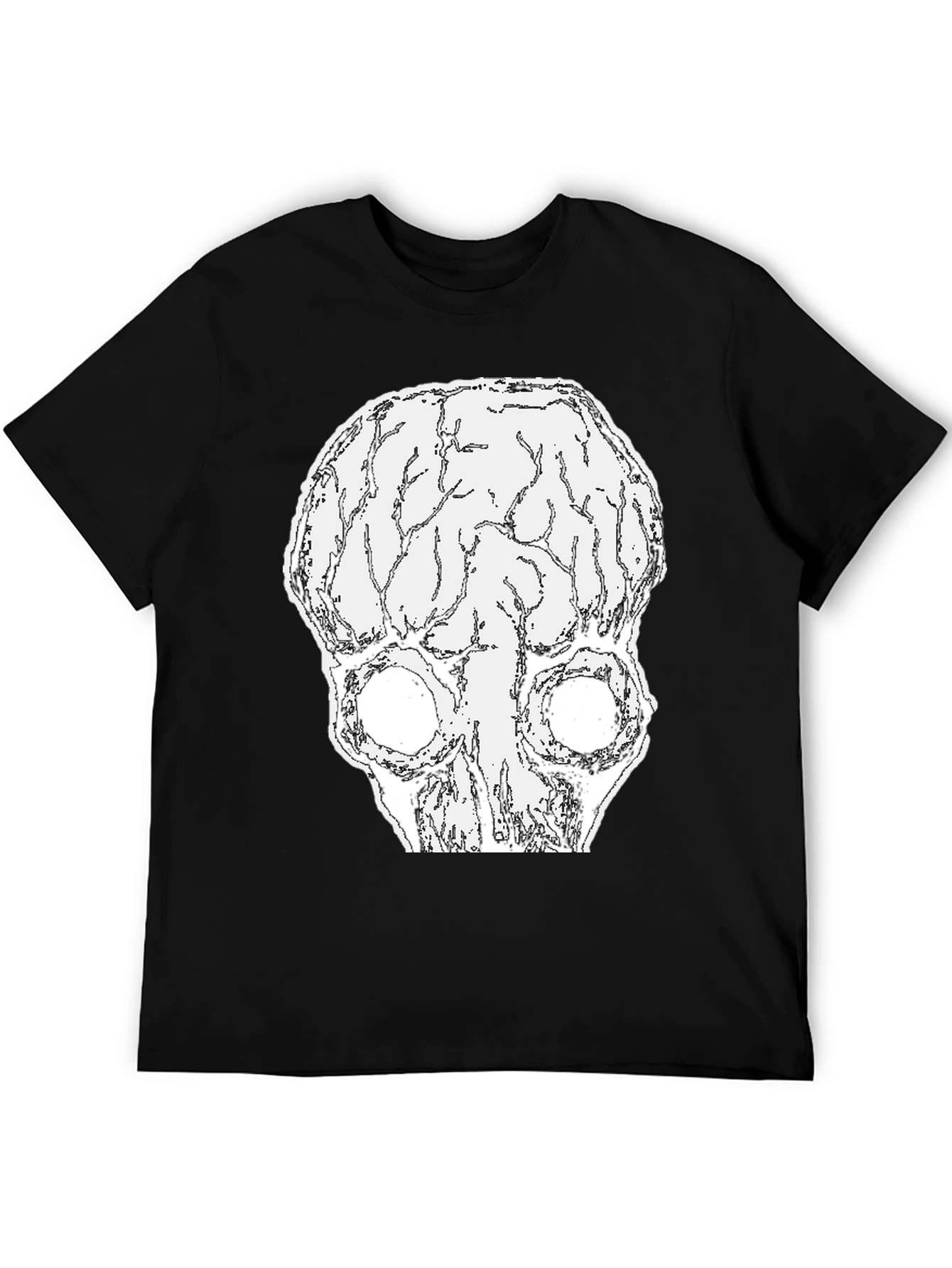 Black Brain Skull Graphic Tee - Black Cotton T-Shirt view 5