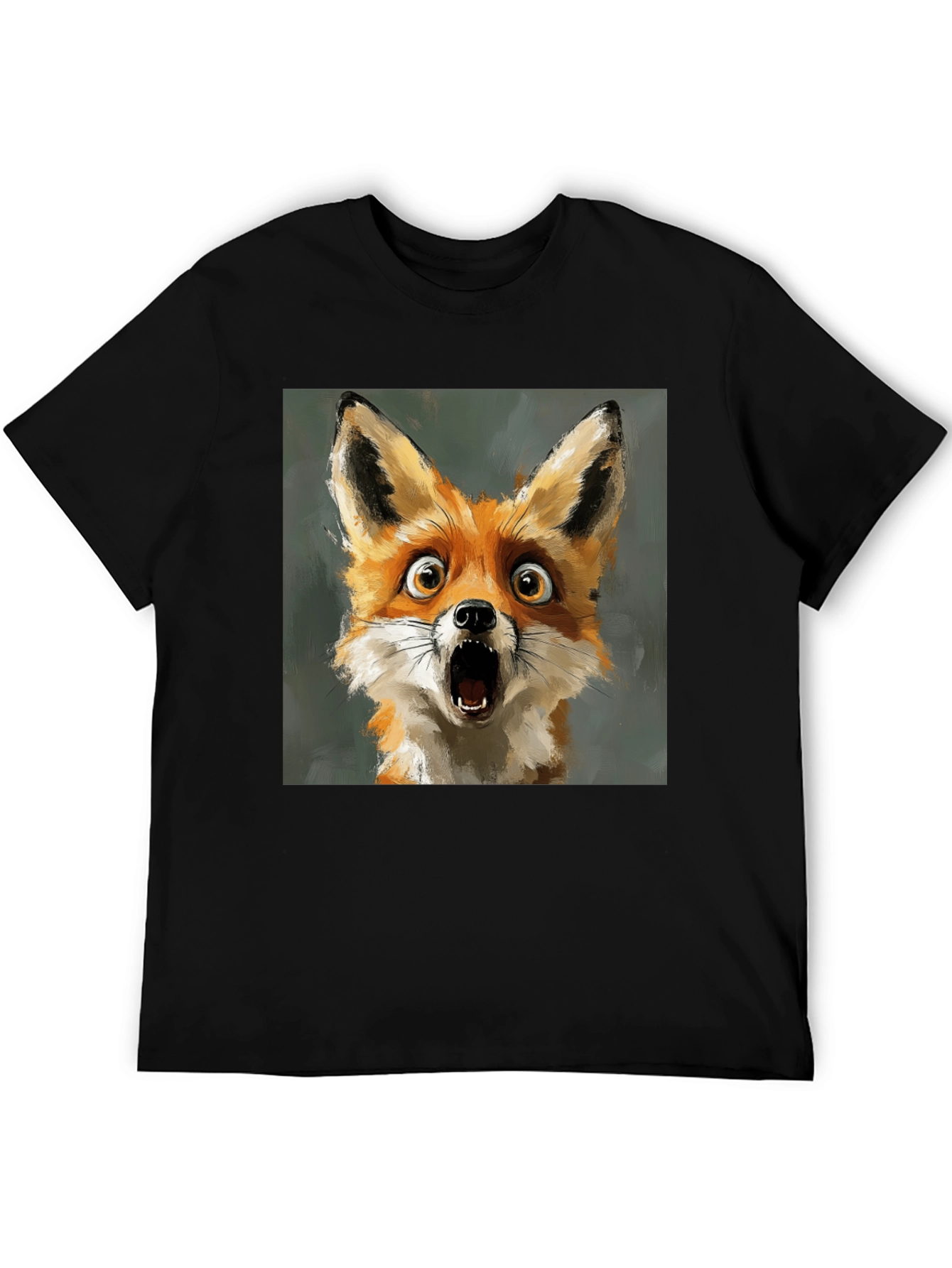 Black Surprised Fox Graphic Tee - Black Cotton T-Shirt view 5
