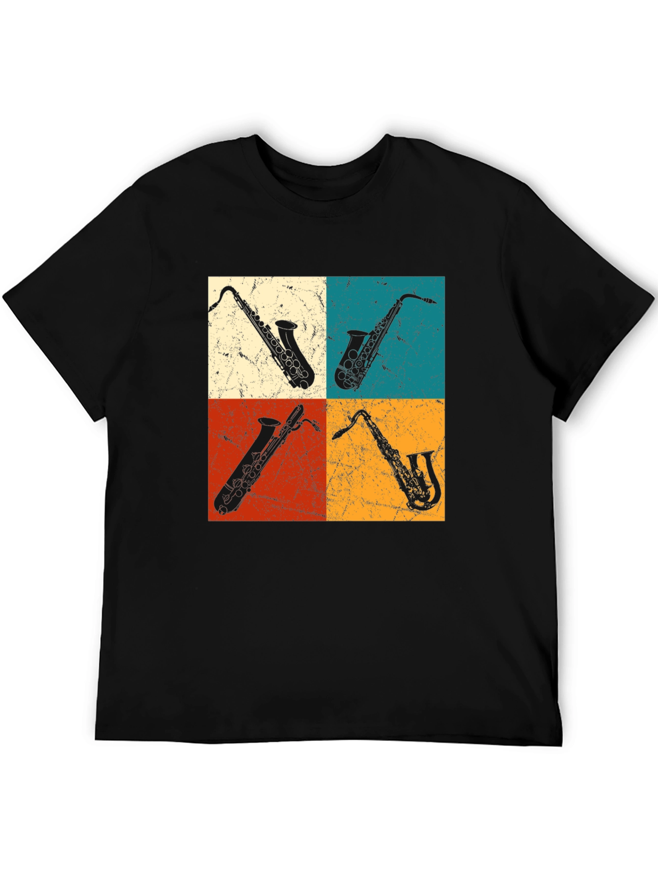 Black Saxophone Pop Art Graphic Tee - Music Lover T-Shirt view 5