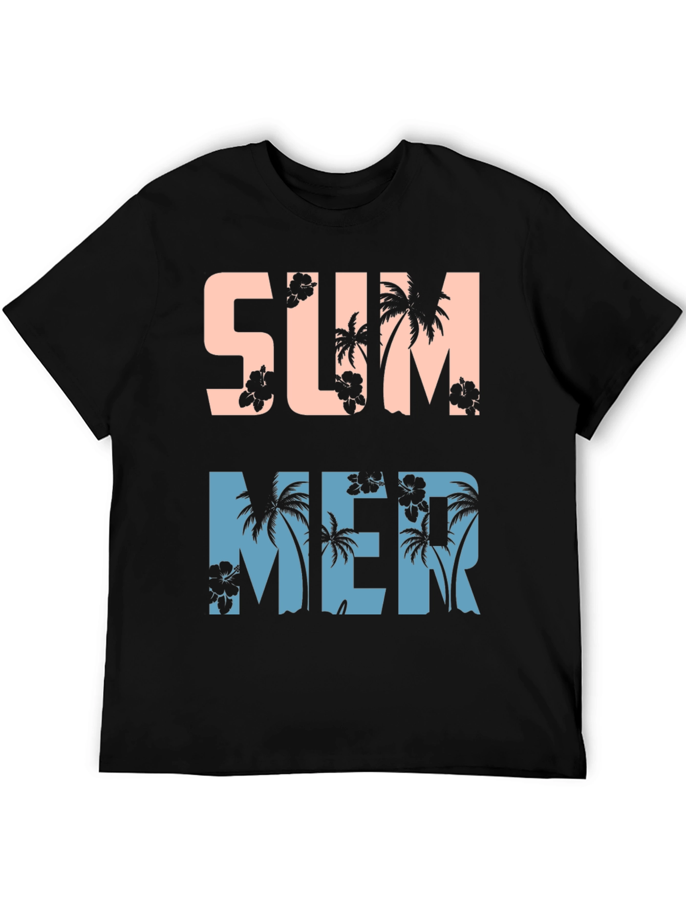 Black Tropical Summer Graphic Tee - Black Cotton Blend Shirt view 5