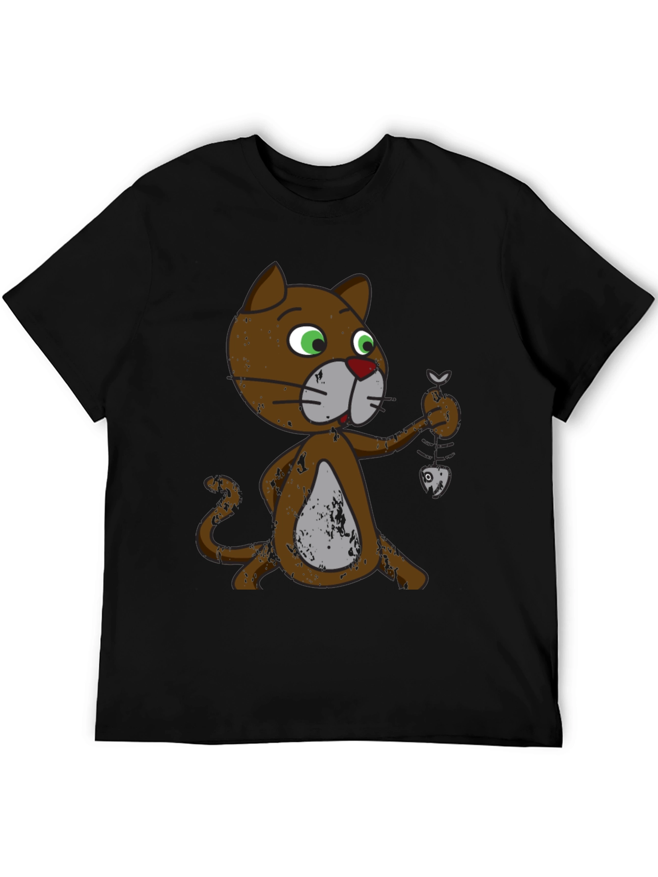 Black Cartoon Cat Fish Skeleton T-Shirt view 5