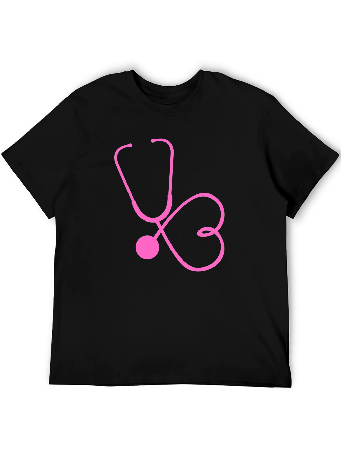 Black Pink Stethoscope Heartbeat Black T-Shirt view 5