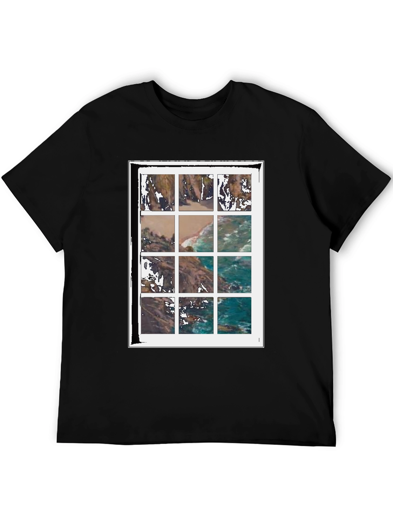 Black Coastal View Grid Print Black T-Shirt view 5