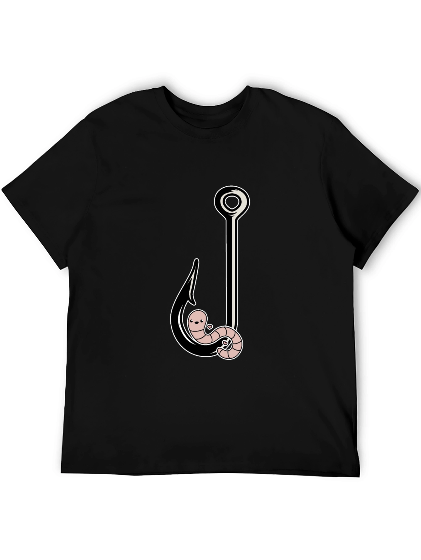 Black Funny Worm On A Hook Black T-Shirt view 5