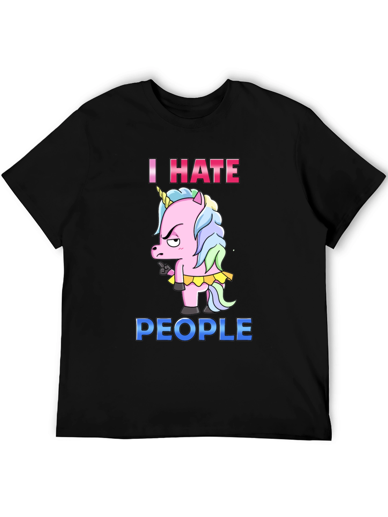 Black I Hate People Unicorn Graphic T-Shirt view 5
