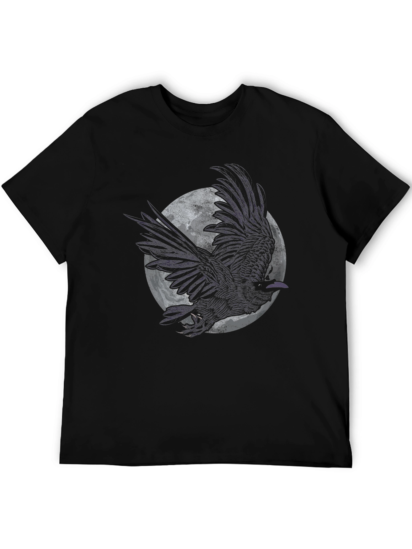 Black Raven Moon Graphic Tee - Black Cotton T-Shirt view 5