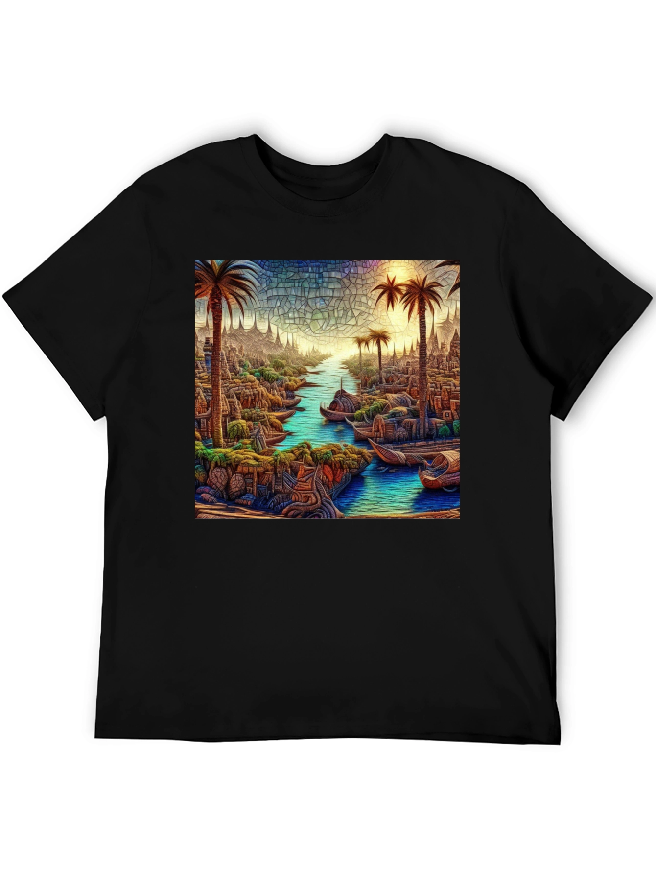 Black Tropical Mosaic Art Tee - Men's Black T-Shirt view 5