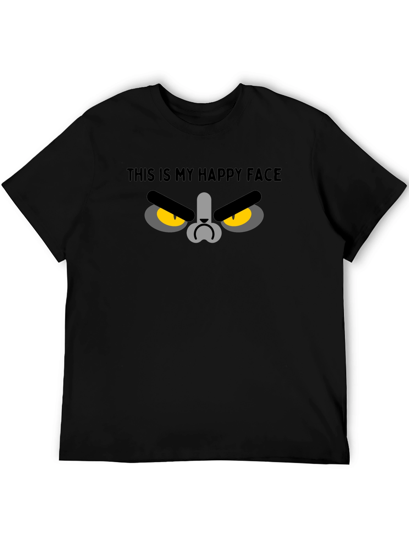 Black Funny Grumpy Cat Face T-Shirt - This Is My Happy Face view 5