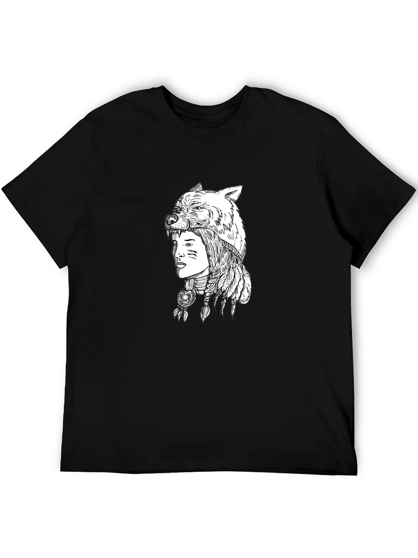 Black Native American Wolf Headdress Graphic Tee view 5