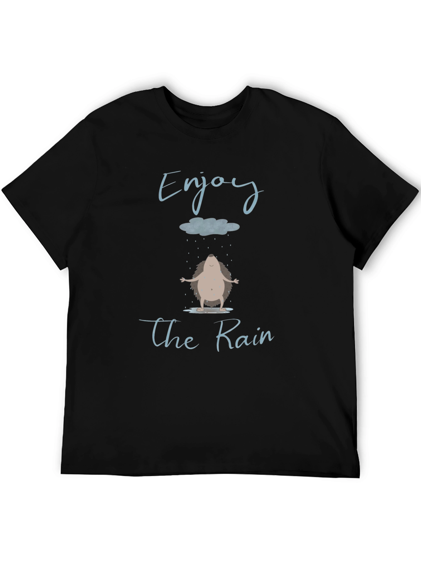 Black Enjoy the Rain T-Shirt - Hedgehog Design view 5