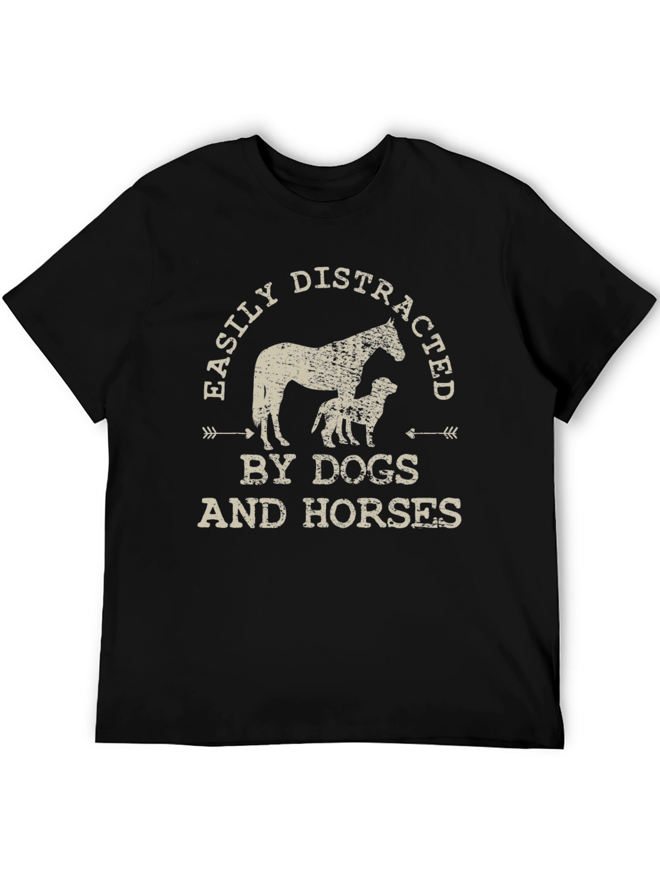 Black Easily Distracted by Dogs and Horses T-Shirt view 5
