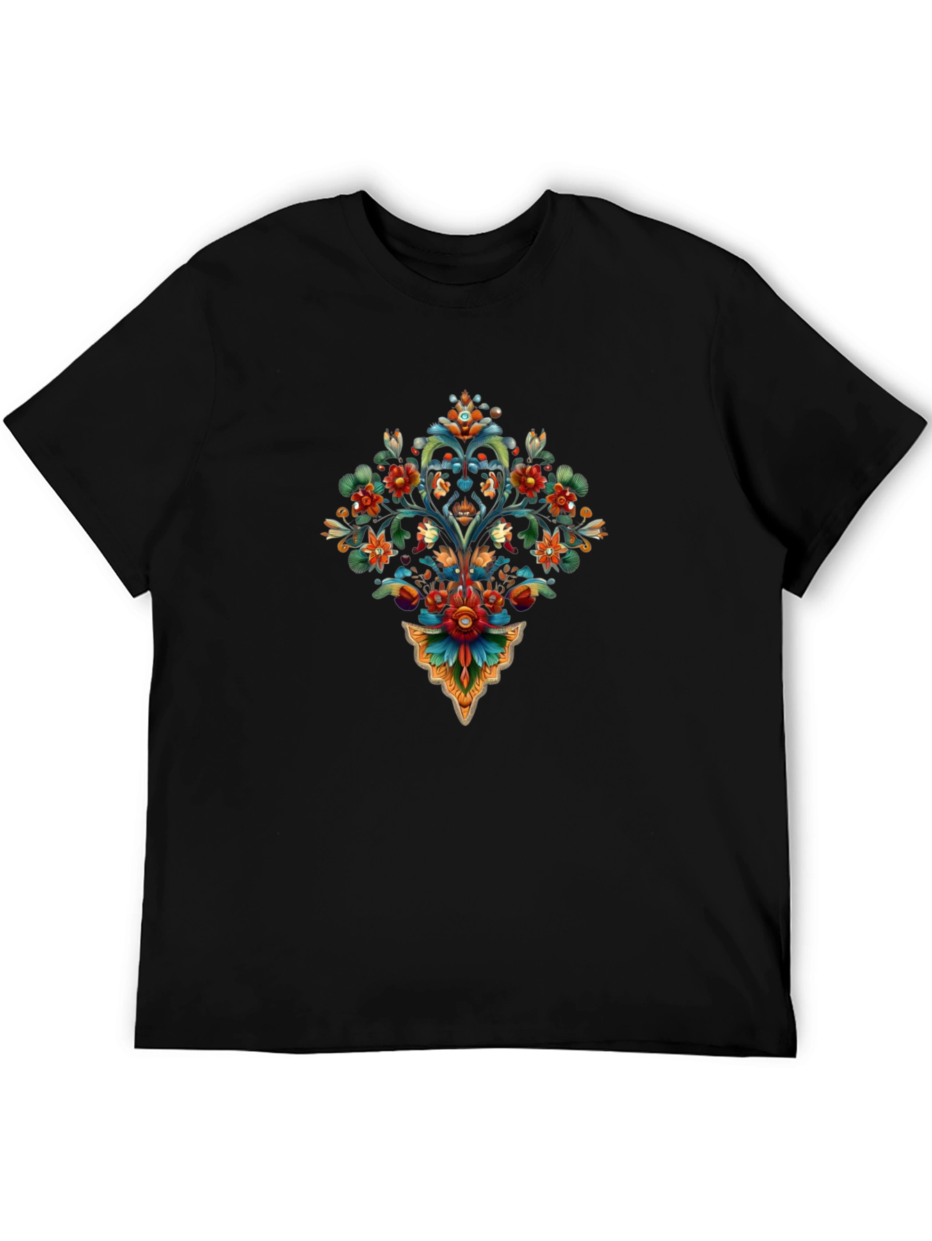 Black Floral Print Crew Neck T-Shirt view 5