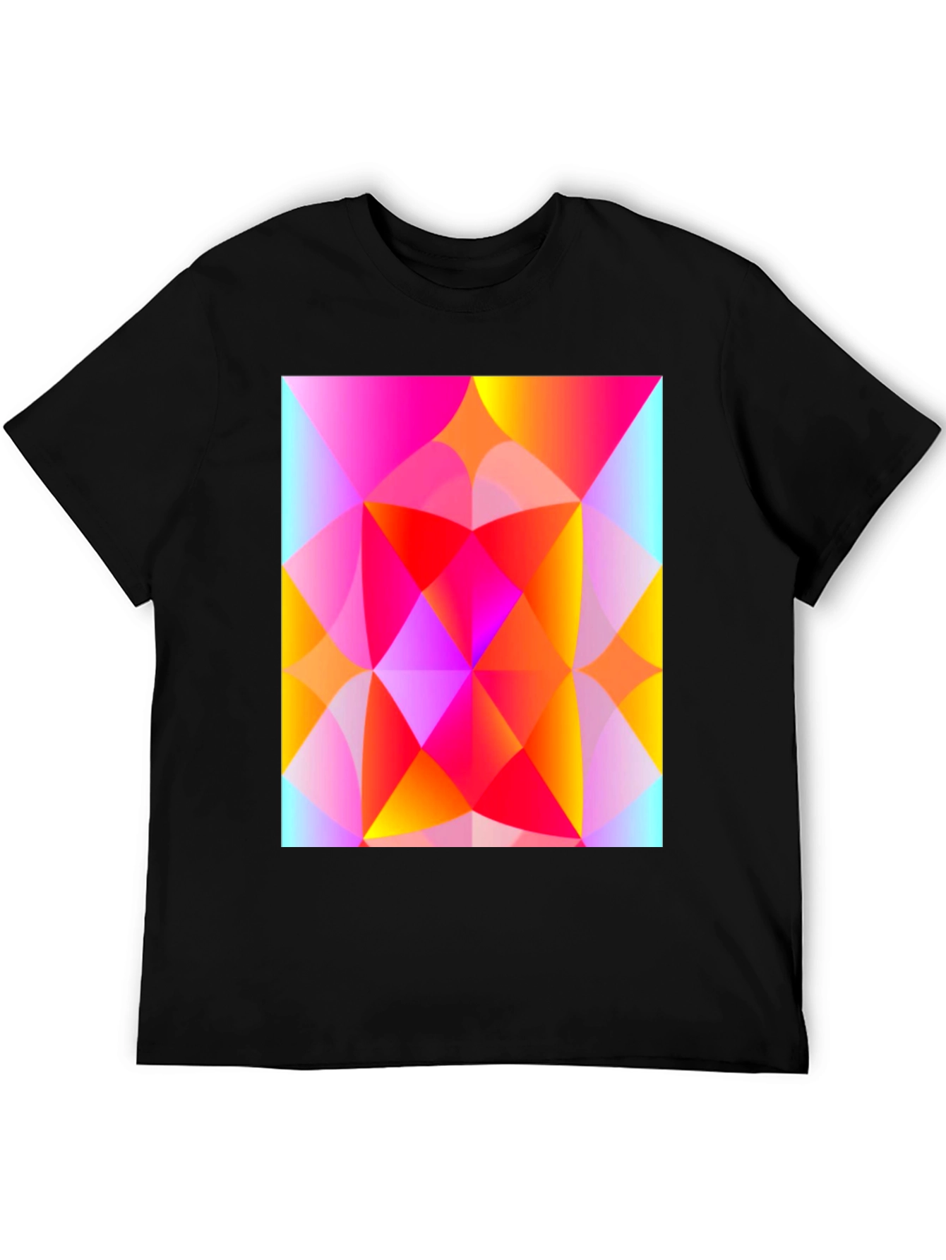 Black Geometric Art T-Shirt - Vibrant Triangle Design view 5