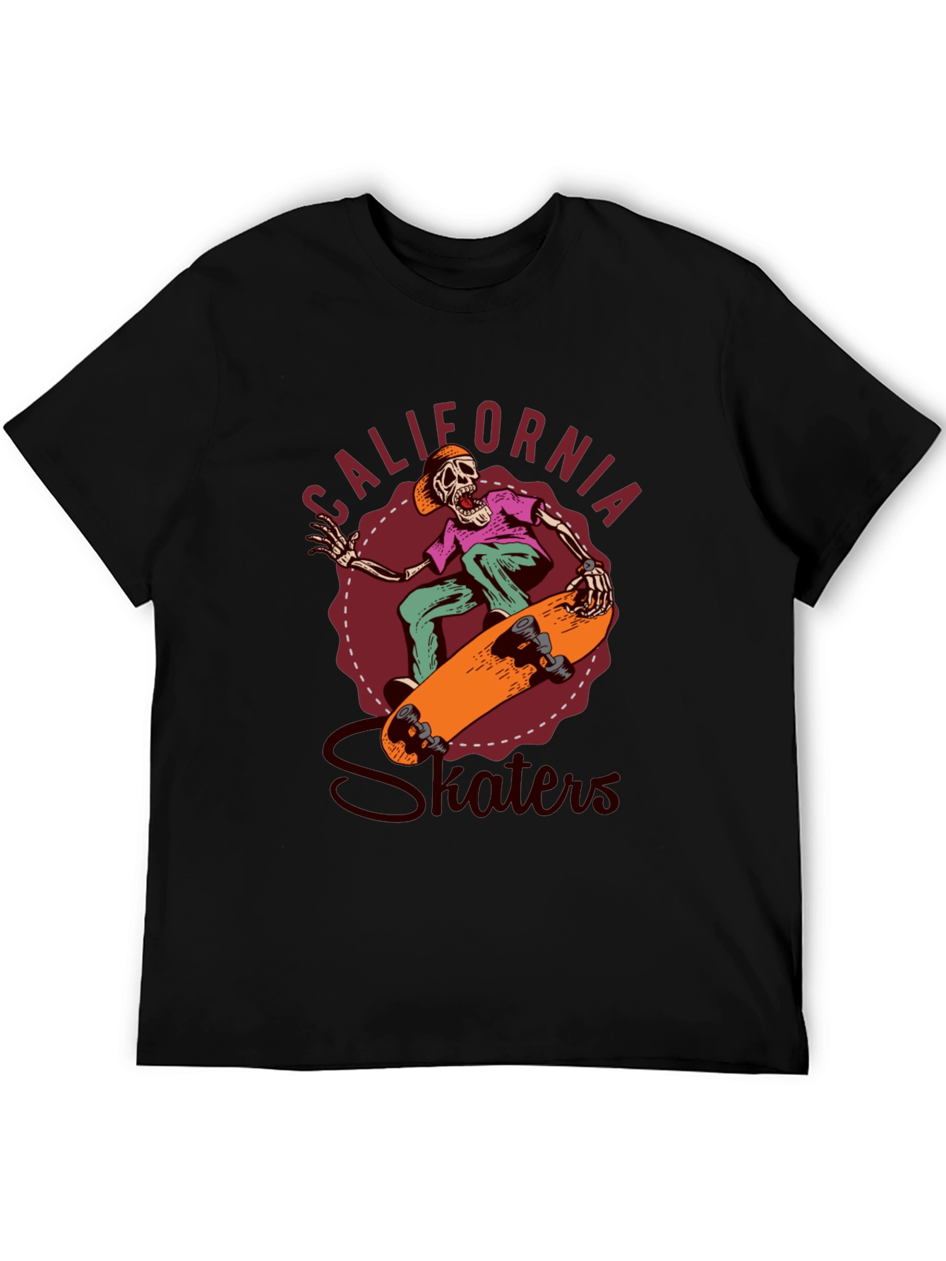 Black California Skaters Graphic Tee - Cool Skeleton Design view 5