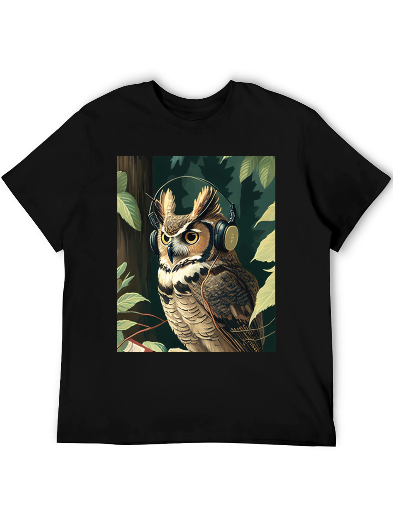 Black Owl with Headphones Graphic Tee - Stylish & Unique view 5